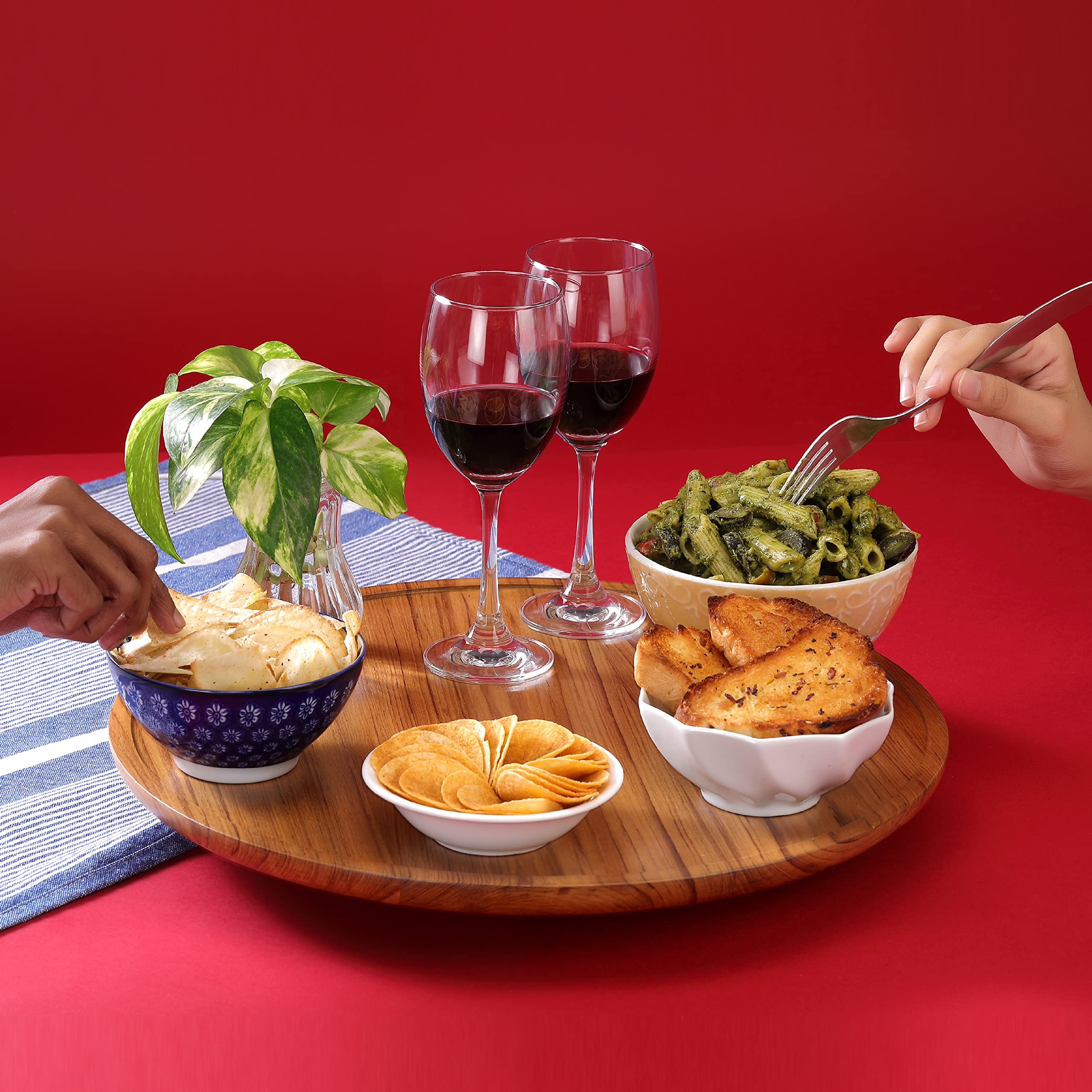 Lazy Susan 360 Rotating Organizer | Wooden Serving Platter | Premium Teak Wood | Finished with Clear Polyurethane Coat (Cresta Collection) | 40 x 40 x 4.5cm | Brown Cake Turntable