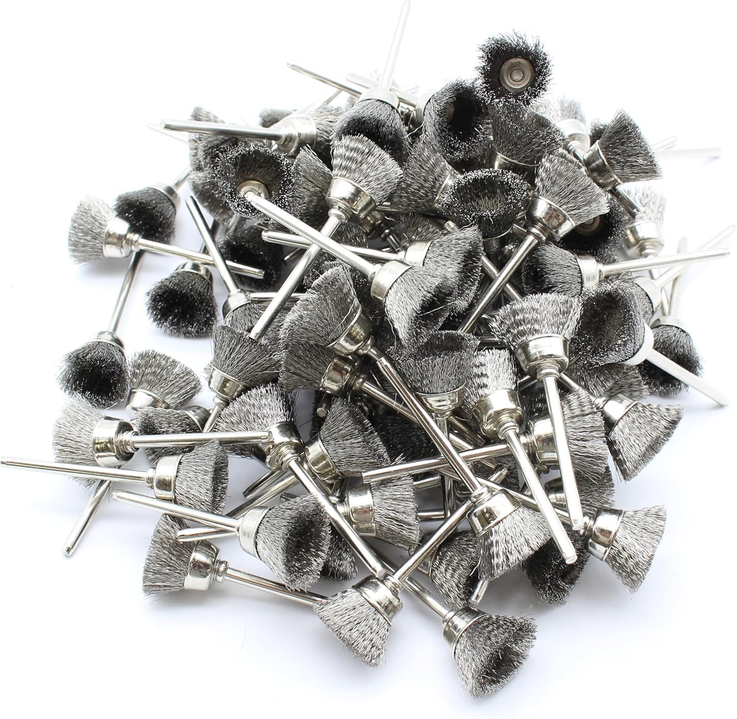 TMAX 100 pc Stainless Steel 1/2 Inch Cup Wire Brush Wheel with 1/8 Inch Shank for Dremel Rotary Tools