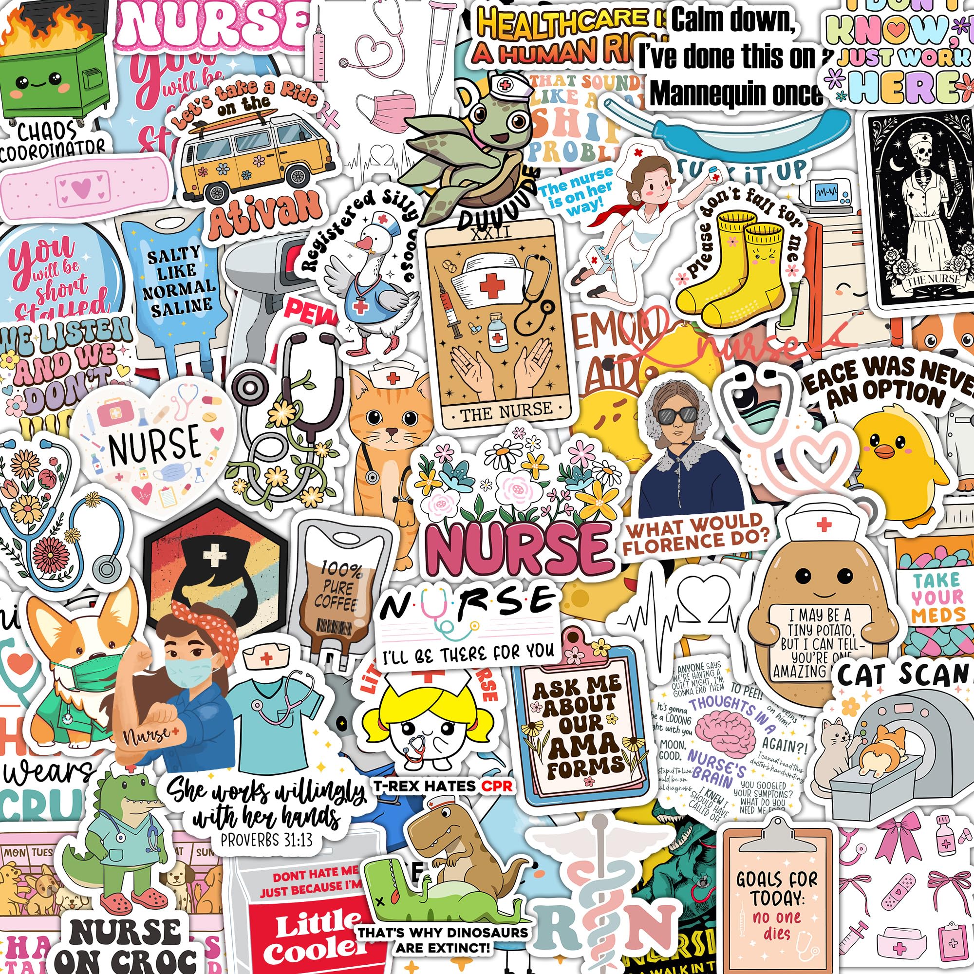 120Pcs Funny Nurse Stickers, Nursing Gift by Puraesla, Hilarious Sticker Pack, Medical Decals for Computer, Cups, Planner Laptop, Water Bottle Gifts for Health Care Workers