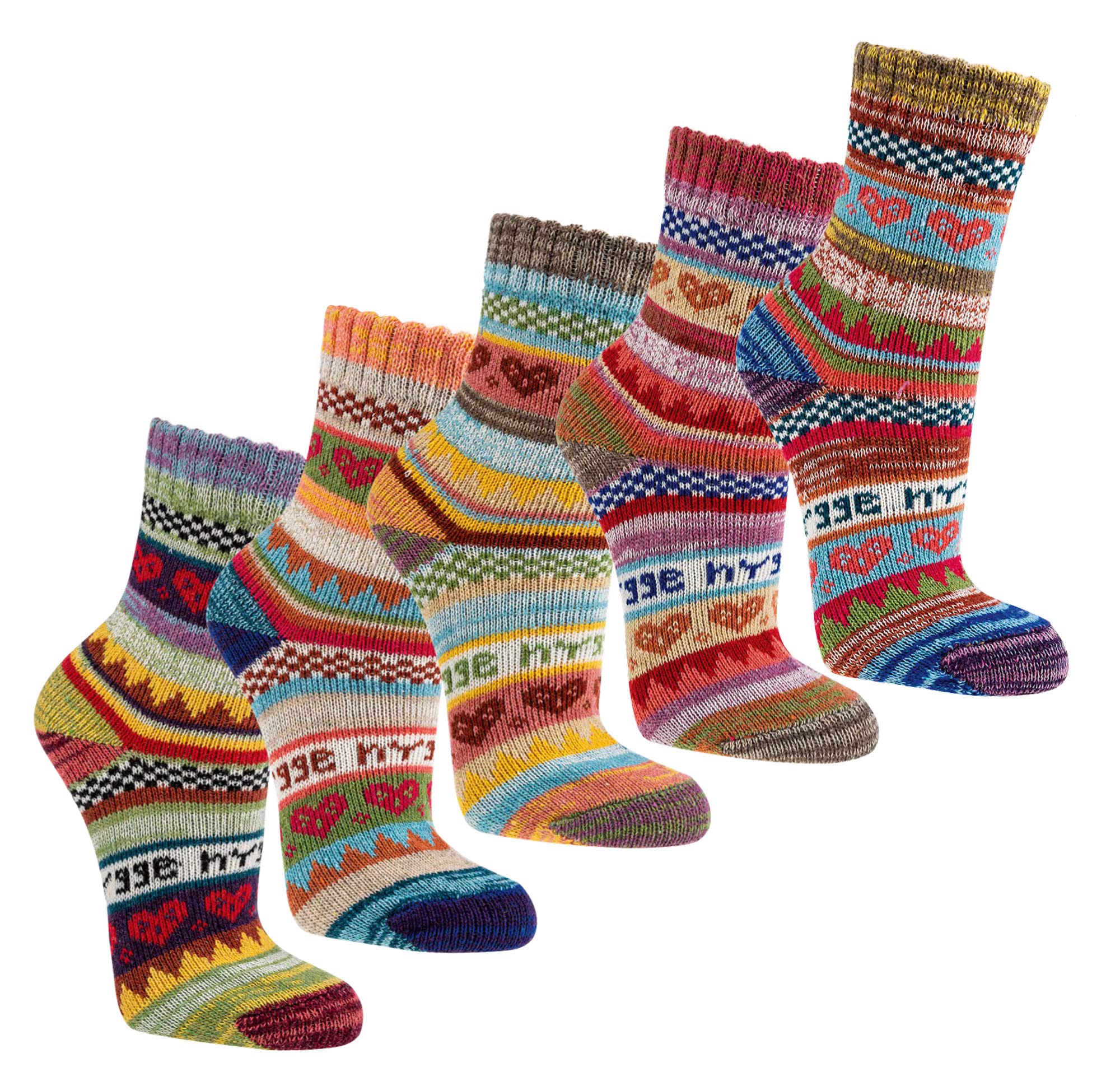Leo Design Norwegian Socks for Women, 3 Pairs Winter Thermal Knitted, Vintage Nordic Cotton Crew Cosy Warm, Comfortable Hygge, Casual Ladies Socks for cold weather, Multicolored (Nordic Mix 1, 35-38)