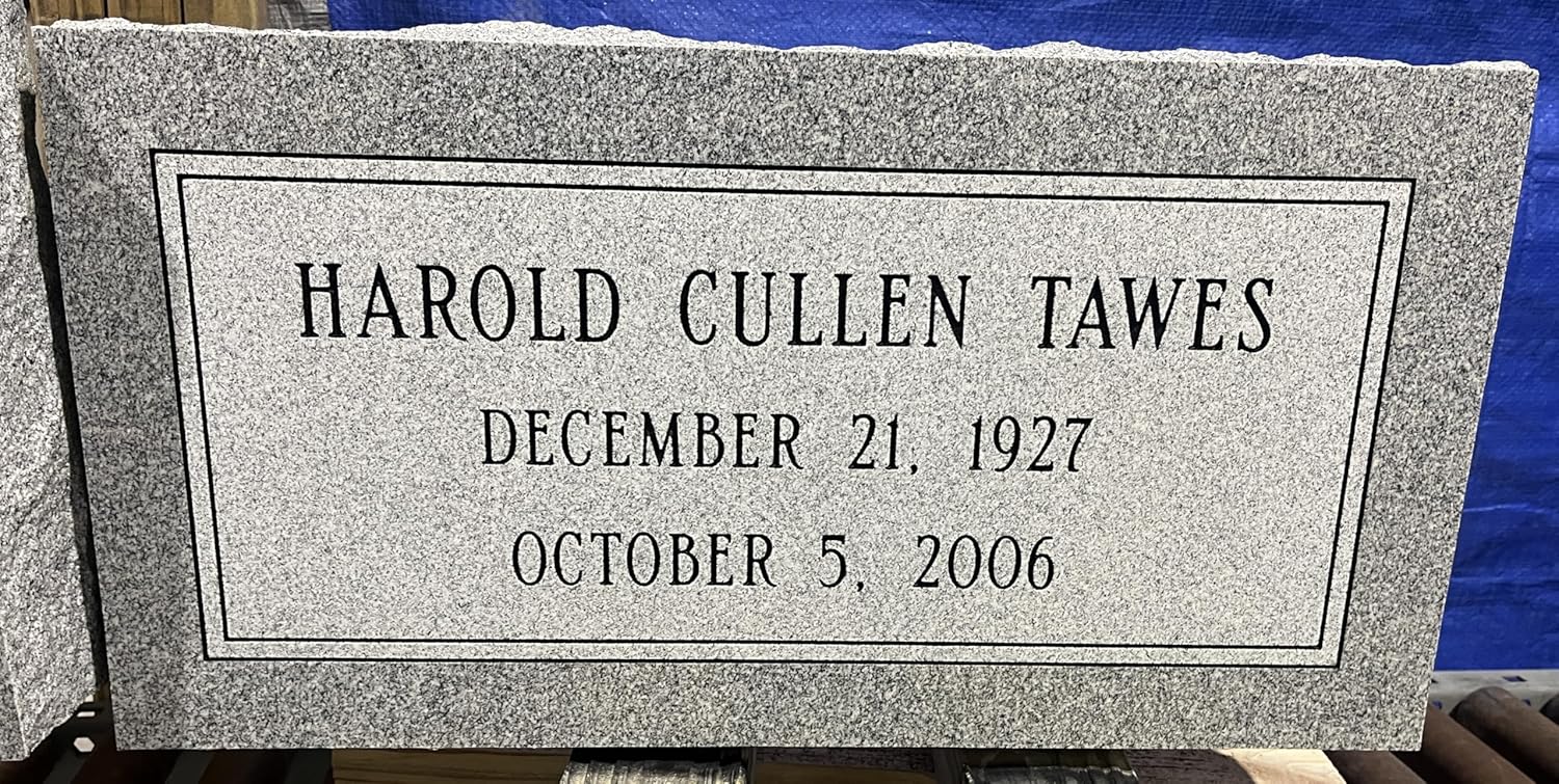 Granite Headstone with Double Lined Border and Frosted Interior | Measures 24” x 12” x 4” | Professional Grade Memorial Stone | Custom Engraved Gray Flat Grave Marker