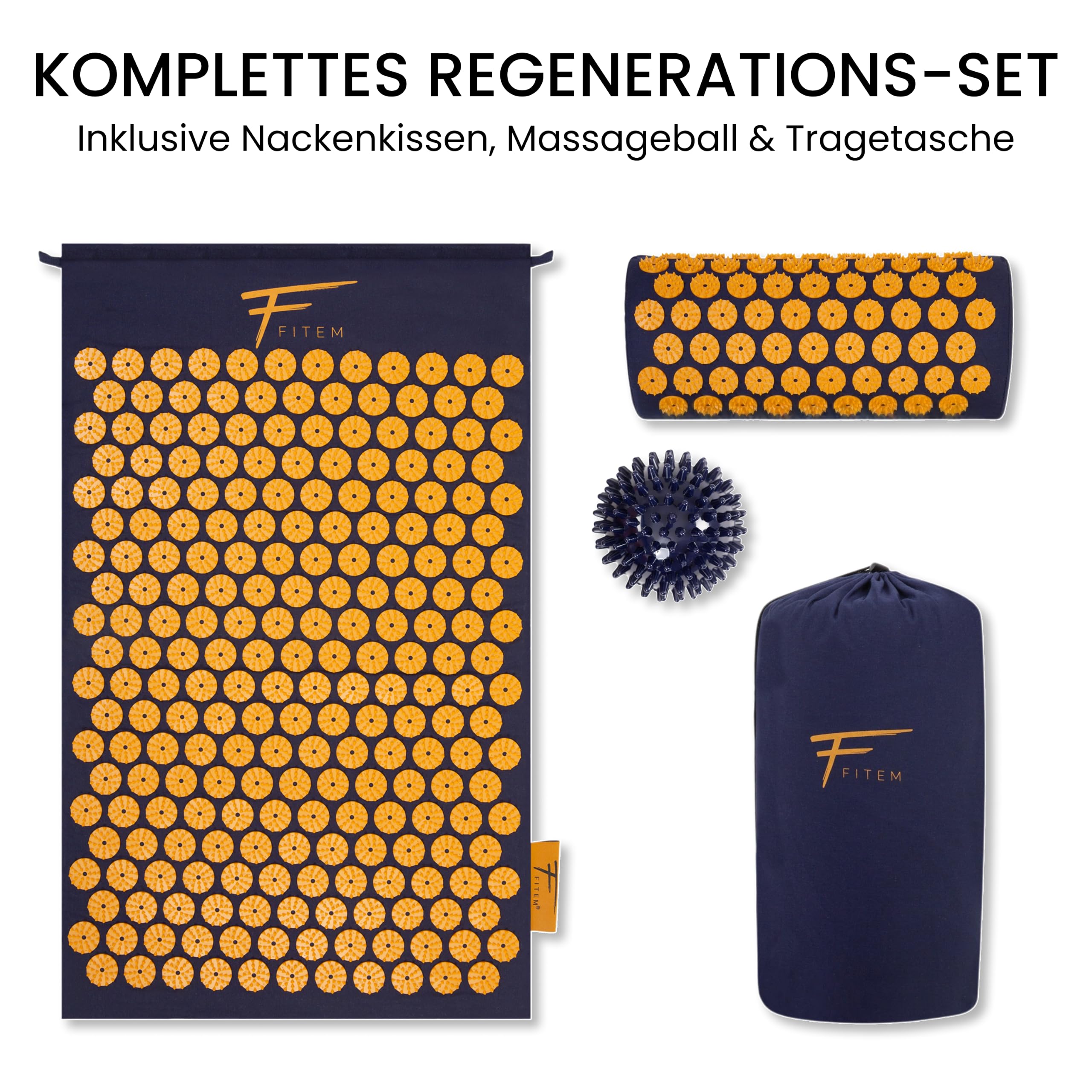 Fitem Akupressur-Set mit Matte, Kissen, Tasche und Massageball, lindert Rücken- und Nackenschmerzen, fördert Muskelentspannung, Massage, Entspannung und Wohlbefinden zu Hause