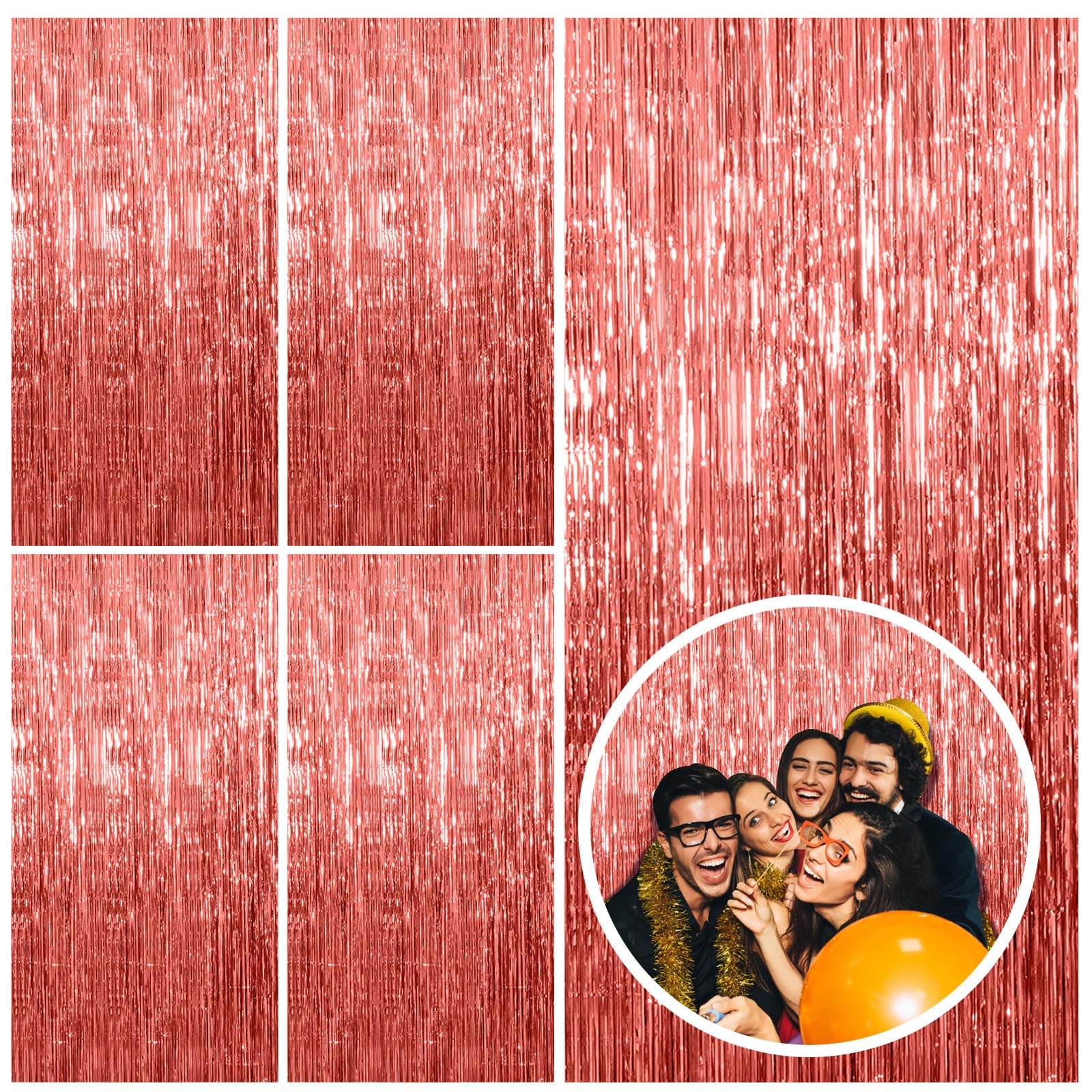 5 Pack Rose Gold Fringe Curtain Backdrop Birthday Bachelorette Party Decorations Metallic Tinsel Streamers Foil Backdrop Christmas Graduation Wedding New Year Party Decorations