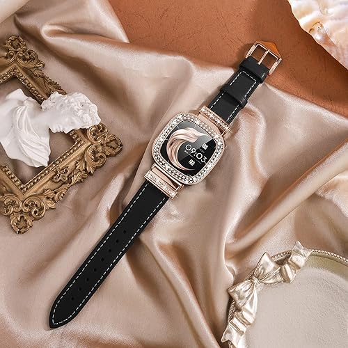 Miniatura 3 de Correa de reloj de cuero compatible con Fitbit Sense 2Fitbit Versa 4 correas para mujer, correa de cuero elegante con hebilla de metal de diamantes