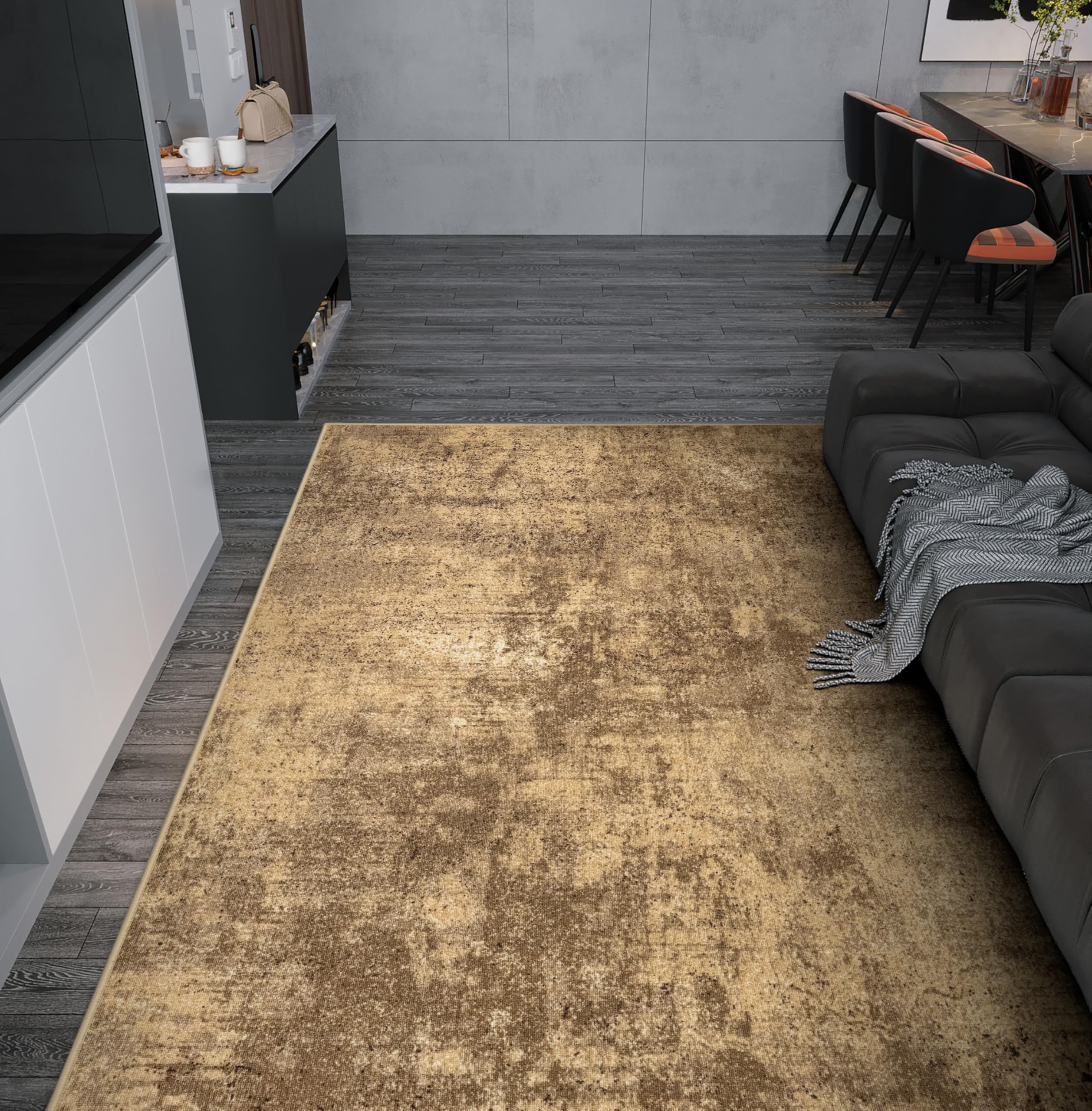 Marl New Teppich 100x150 cm Beige Braun – Moderner Schlingenteppich, Kurzflor Teppich, Abstrakt Teppich Klein, Esszimmer Teppich, Fußbodenheizung geeignet, Pflegeleicht
