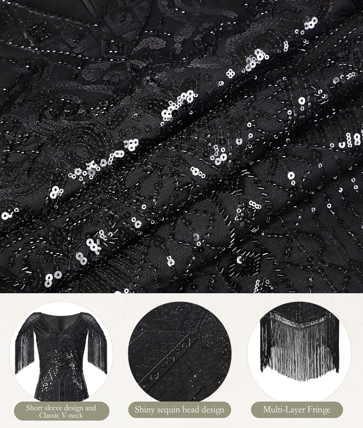 Women's Flapper Dresses 1920s V Neck Beaded Fringed Great Gatsby Dress - Image 5