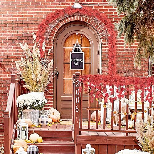 Miniatura 10 de CQURE Paquete de 12 guirnaldas de hojas de otoño de 84 pies, guirnalda de vides colgantes, guirnalda artificial de hojas de arce de otoño,