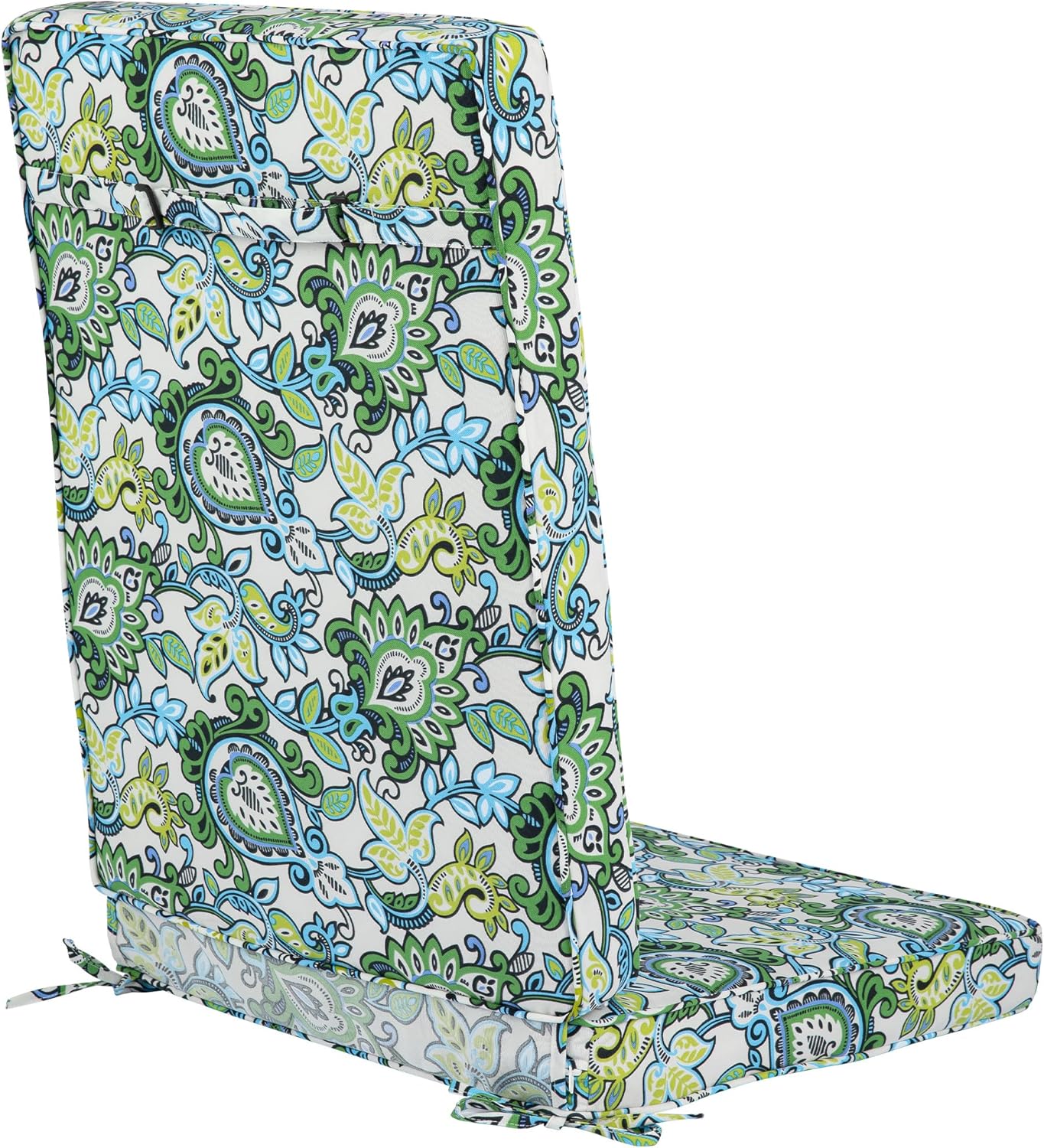 Magpie Fabrics Outdoor/Indoor High Back Square Corner Chair Cushion with Handle & Ties, Waterproof for Home Garden Balcony Patio Beach Swimming Pool, 45"x20"x3", Botanical Blue