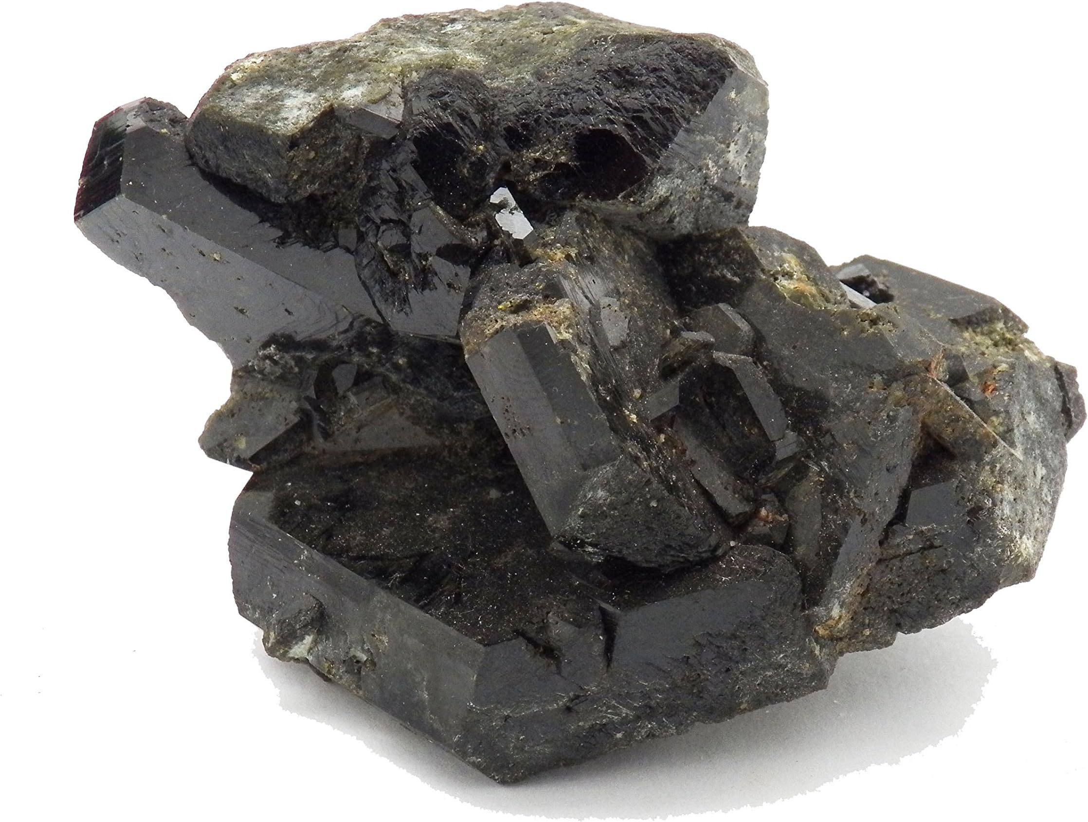 Fundamental Rockhound Products: Large Epidote Crystals Tabular Pseudo Hexagonal Mineral Specimen with Display Stand from Ras KOH Balochistan Pakistan