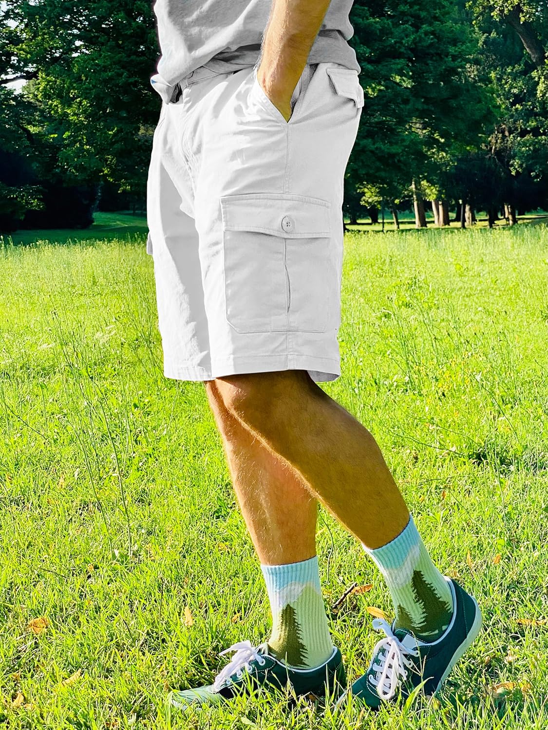 TACVASEN Men's Cargo Short 6 Pockets Comfortable Twill Cotton Elastic Waist Causal Work Shorts - Image 4