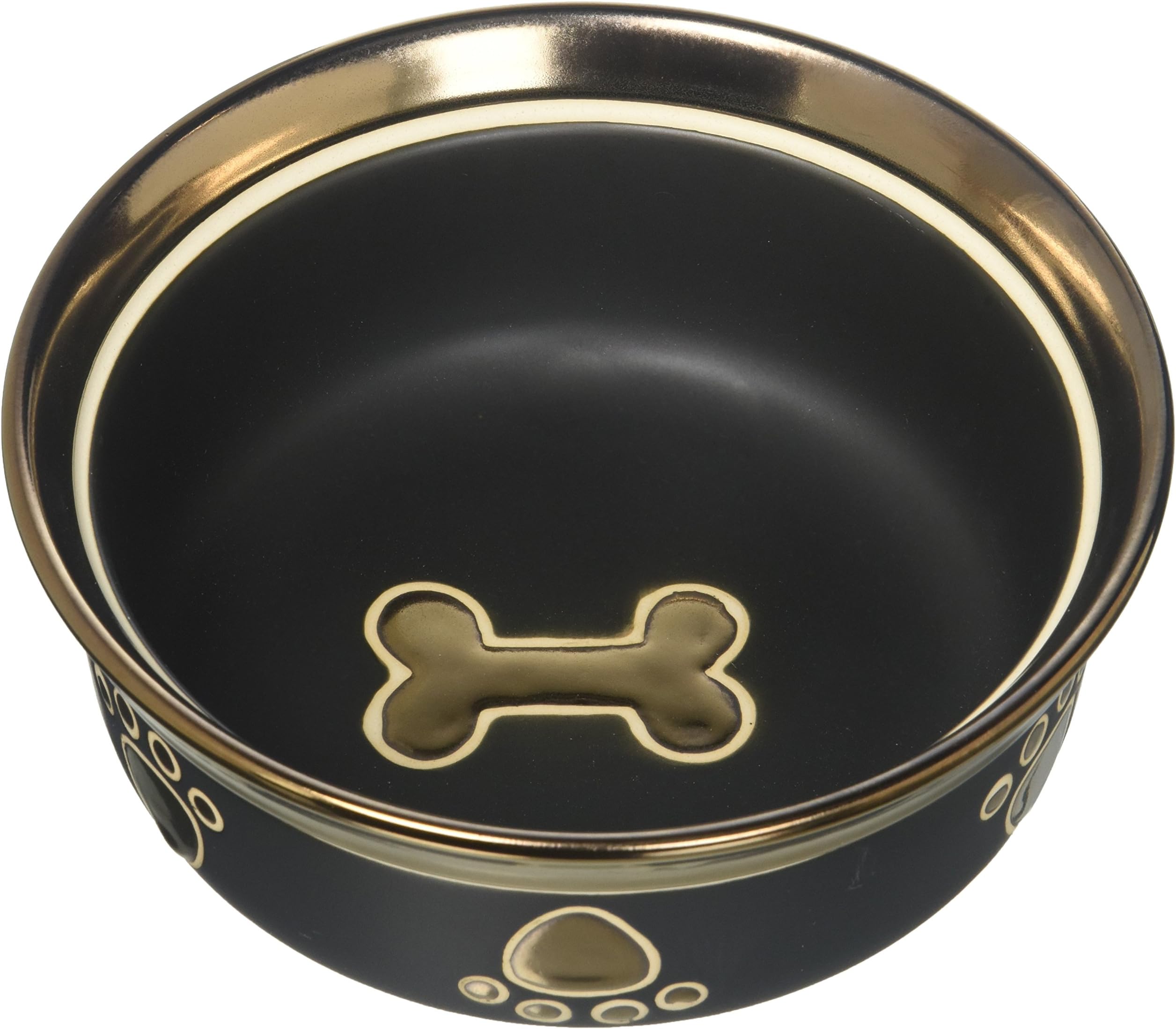 Ethical Stoneware Dish 6885 Ritz Copper Rim Dog Dish Black, 7 Inch