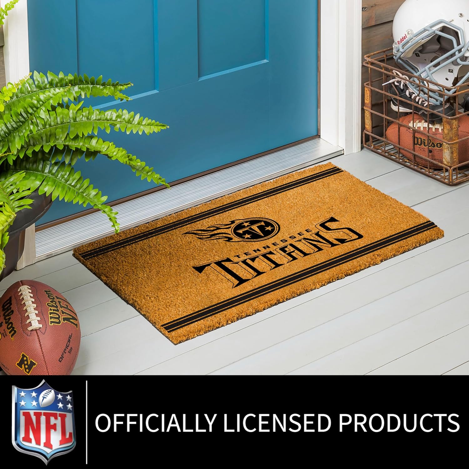 Team Sports America NFL Tennessee Titans Natural Coir Door Mat | Indoor and Outdoor Entryway | 28 x 16 Inches | Non Slip Back | Welcome Floor Mats | Muddy Dog Paws | Front Door Entrance Home Décor