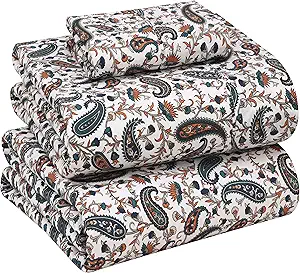 RUVANTI 100% Cotton Twin Sheets Set, 3 Pieces, Soft & Breathable Percale Weave Bedding, Deep Pocket 16", Hotel Standard, Crisp Cool Feel, Durable, Perfect Floral Bed Sheet, Teal Paisley