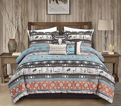 Miniatura 2 de Chezmoi Collection Boone - Juego de edredón de 7 piezas Southwestern Cowboys Rodeo, ropa de cama de microfibra lavada con estampado de arcilla