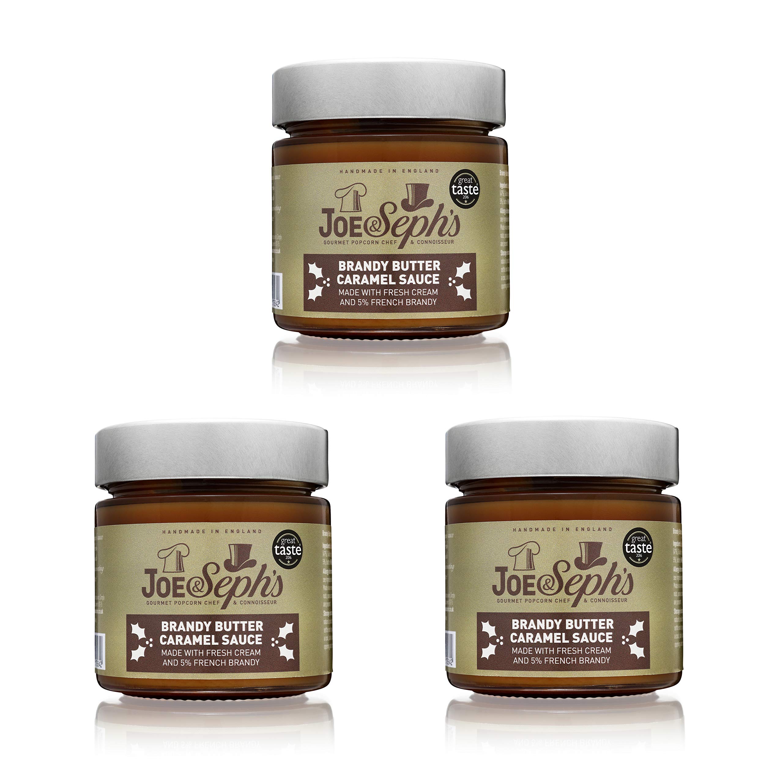 Joe & Seph's Brandy Butter Caramel Sauce (3x230g) | 1 Star Great Taste Award, Drizzle for Ice Cream, Coffee, Vegetarian, Home Baking, Cakes, Christmas, Syrup