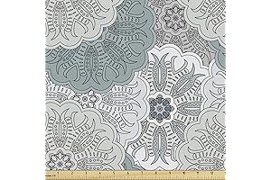 Blue Grey Mandala Fabric by the Yard