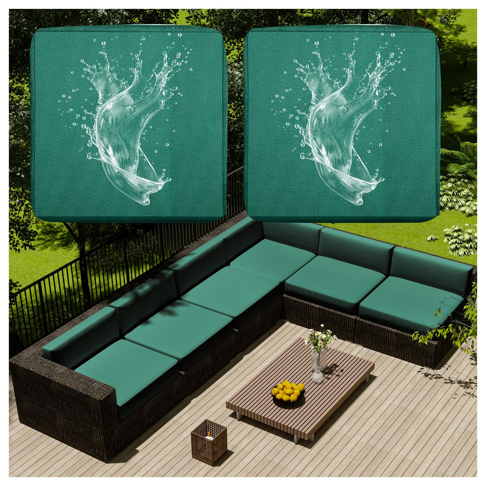 1/2/4 Pcs Patio Cushion Covers Waterproof – Outdoor Rattan Furniture Cushion Replacement Slipcovers with Zipper for L-Shaped Garden Sofa or Corner Couch (Aqua green,50x45cm 2 pcs)