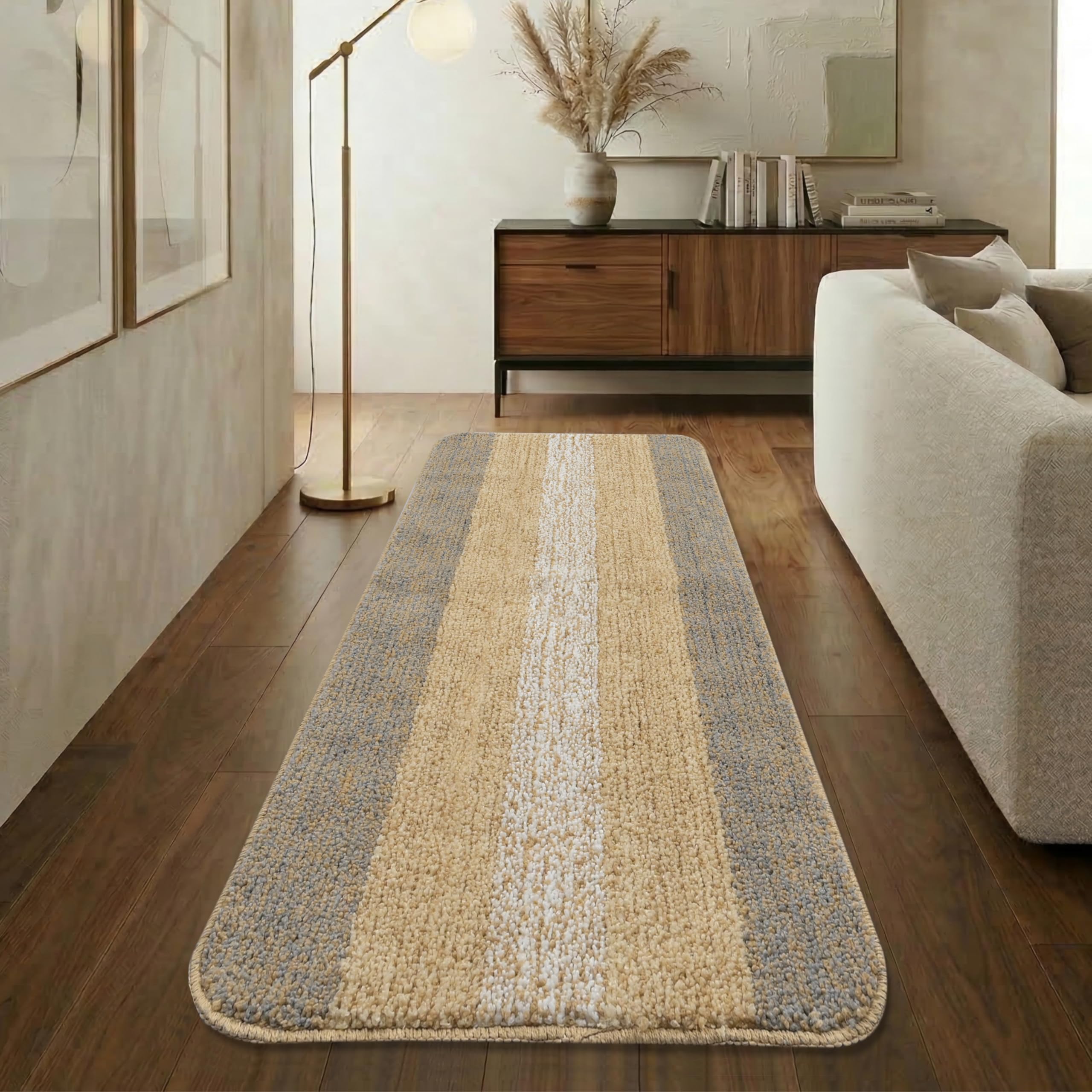Saral Home Microfiber Striped Rectangle Anti-Skid Runner|Soft & Super Absorbent, Washable Multipurpose Bedside Runner for Home/Kitchen/Lobby/Office Entrance, (Taupe, 50X100-1PC)-image-21