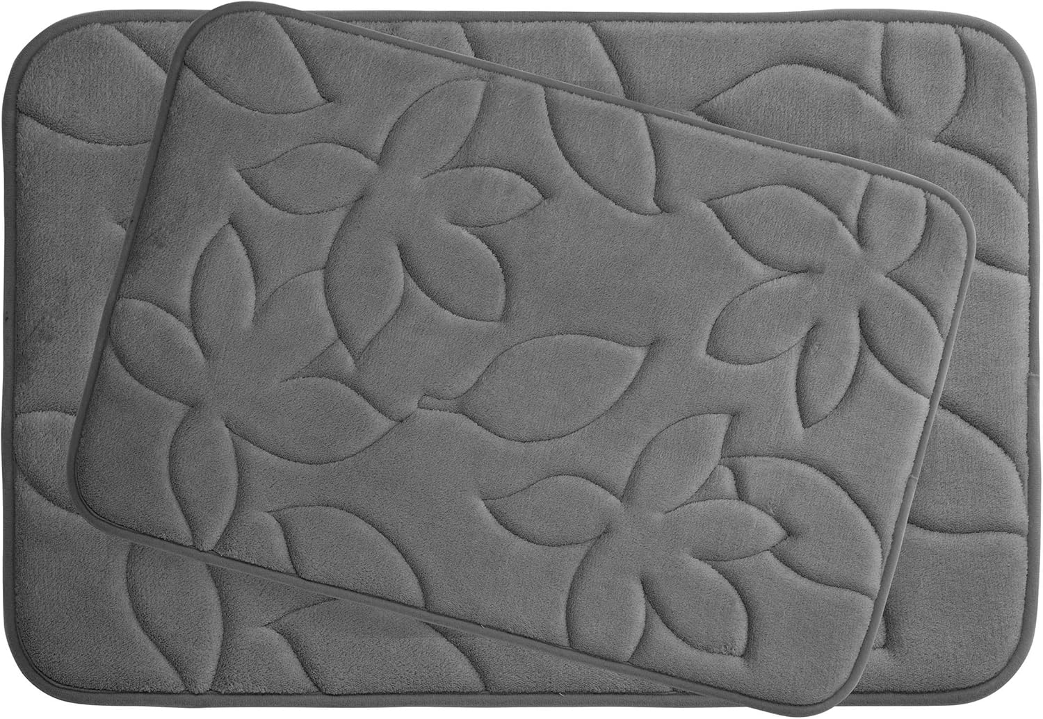Blowing Leaves 2 Piece Memory Foam Bath Mat Set, 20 by 34", Dark Grey