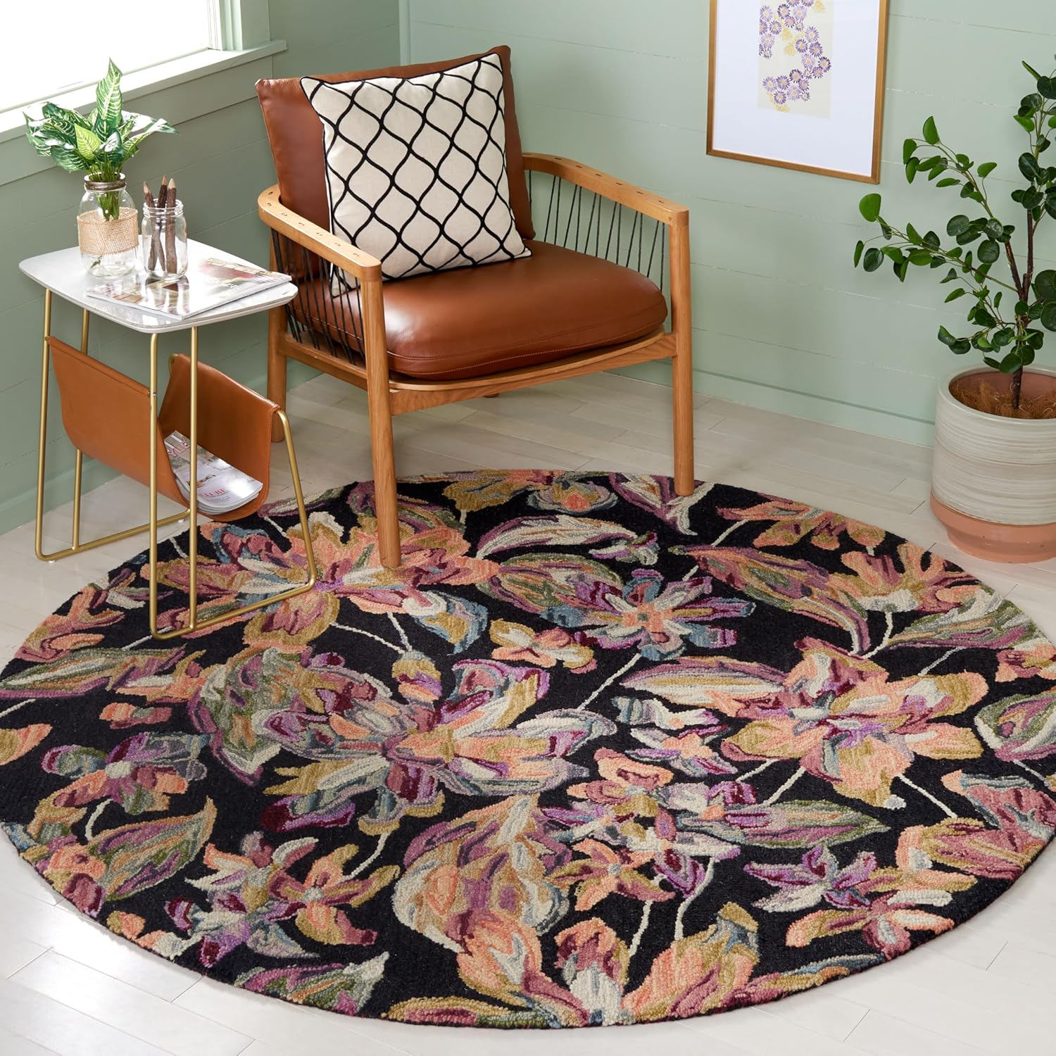 SAFAVIEH Area Rug 8x10 - Blossom Collection - Large - Ivory & Plum, Handmade Wool, Floral Design, Ideal for Living Room, Bedroom, Office, Dining Space (BLM461A)