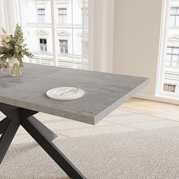 JIEXI Dining Set for 4-6 People Extendable Dining Table Modern Grey MDF Wooden Table Suitable for Living Room Kitchen Meetings