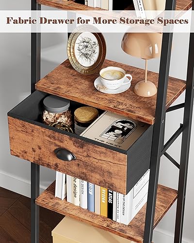 Miniatura 6 de Furologee Estantería de escalera de 5 niveles, estantería alta y estrecha con cajón, estantería de pie, estantes industriales abiertos para baño,