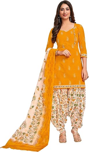 Miraan Cotton Printed Readymade Salwar Suit For Women(MIRAANSG118, Yellow)