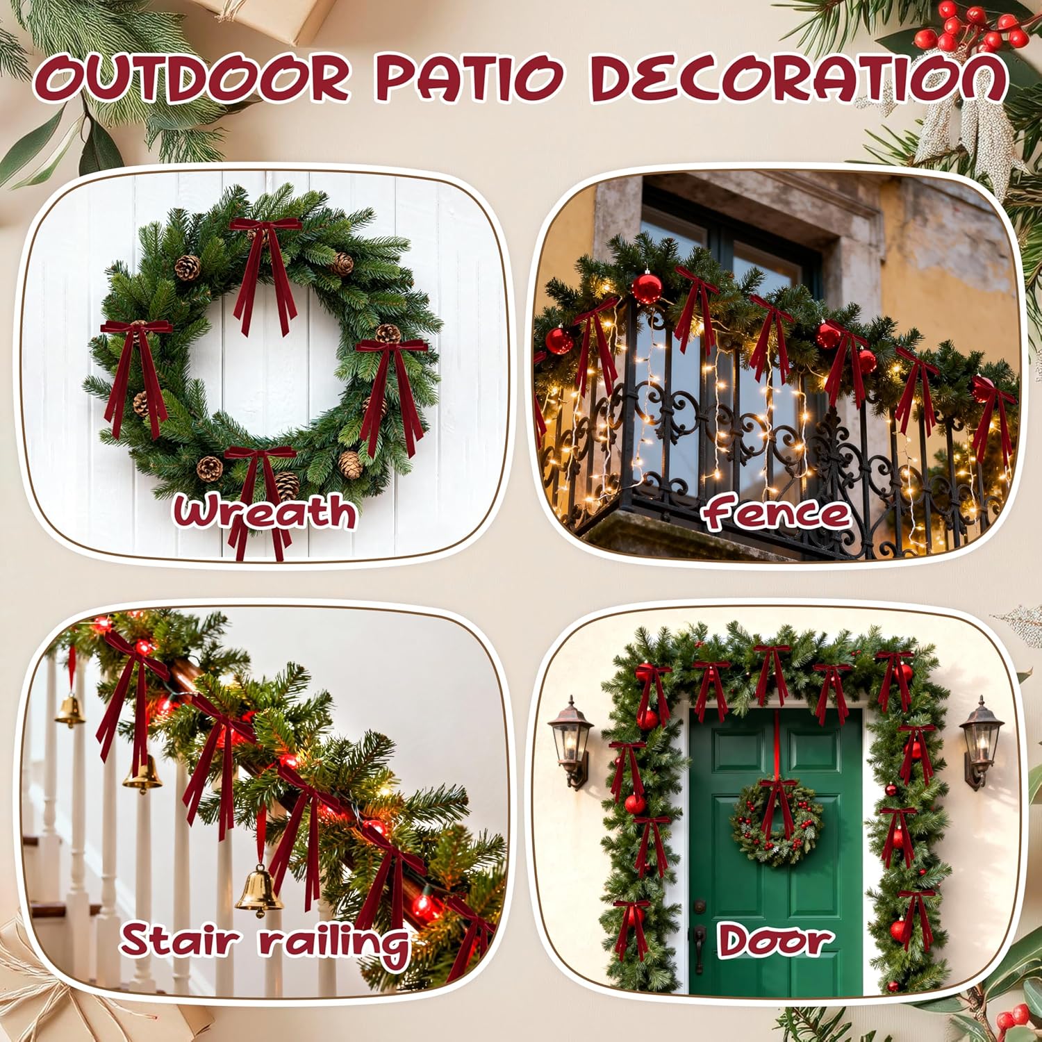 24 Pcs Christmas Bows for Tree, Burgundy Velvet Ribbon Bow for Christmas Tree, Pre-Tied Vintage Xmas Bows for Xmas Trees Wreaths Gifts Wedding Indoor Outdoor Decorations, 5 x 7 Inch - Image 8