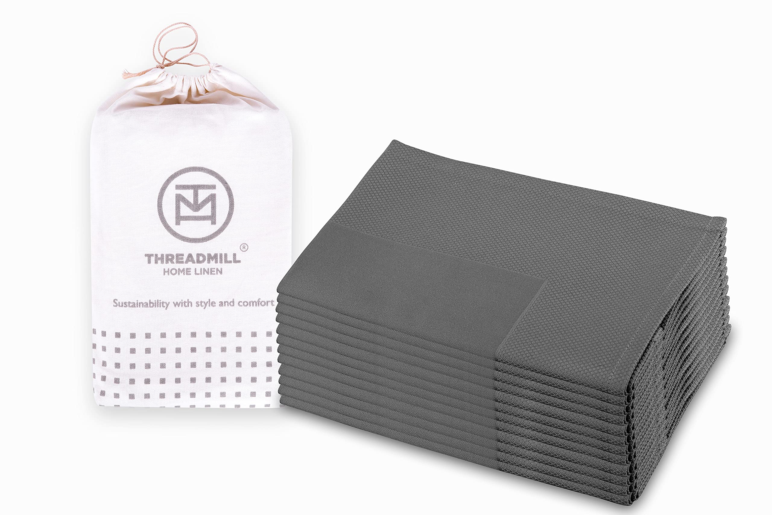 Threadmill Set di 12 tovaglioli in tessuto grigio scuro, in cotone, riutilizzabili, 50 x 50 cm, tovaglioli jacquard, lavabili, tovaglioli da pranzo, perfetti per matrimoni, feste, cocktail, autunno