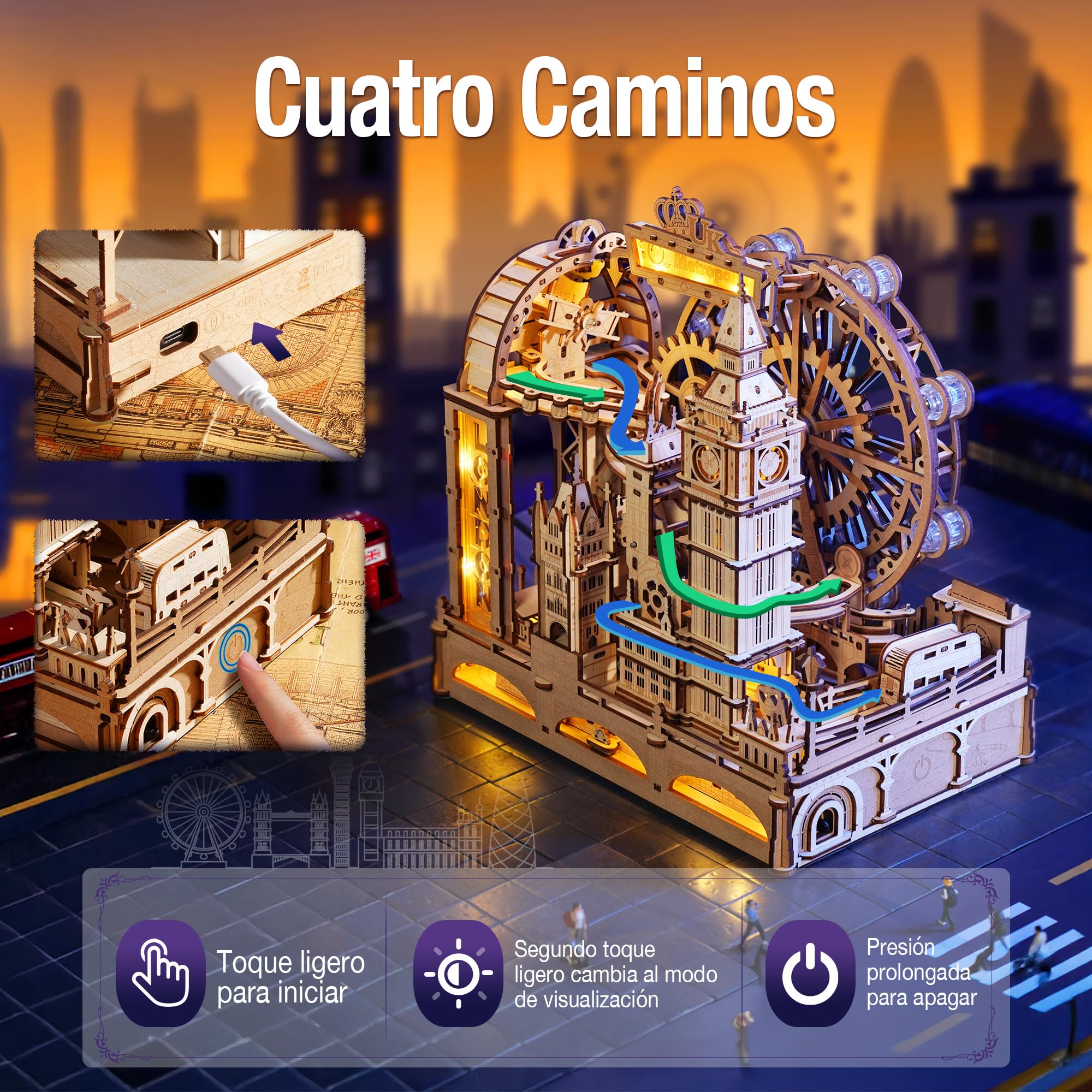 ROKR Puzzles de madera 3D para adultos Marble Travel London, kits de modelado "hazlo tú mismo", modelos de madera para ensamblar, decoración del hogar, regalos de cumpleaños para adultos y niños
