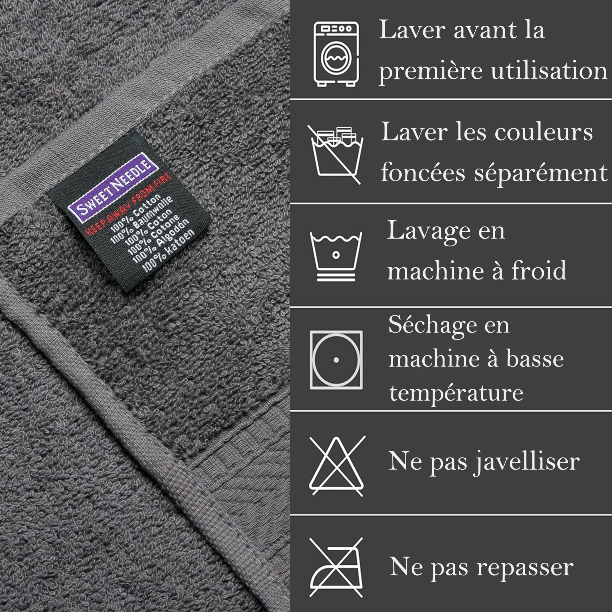 Sweet Needle Lot de 6 Serviettes en Coton 2 Serviettes de Bain 2 essuie-Mains 2 Gants de Toilette Charbon