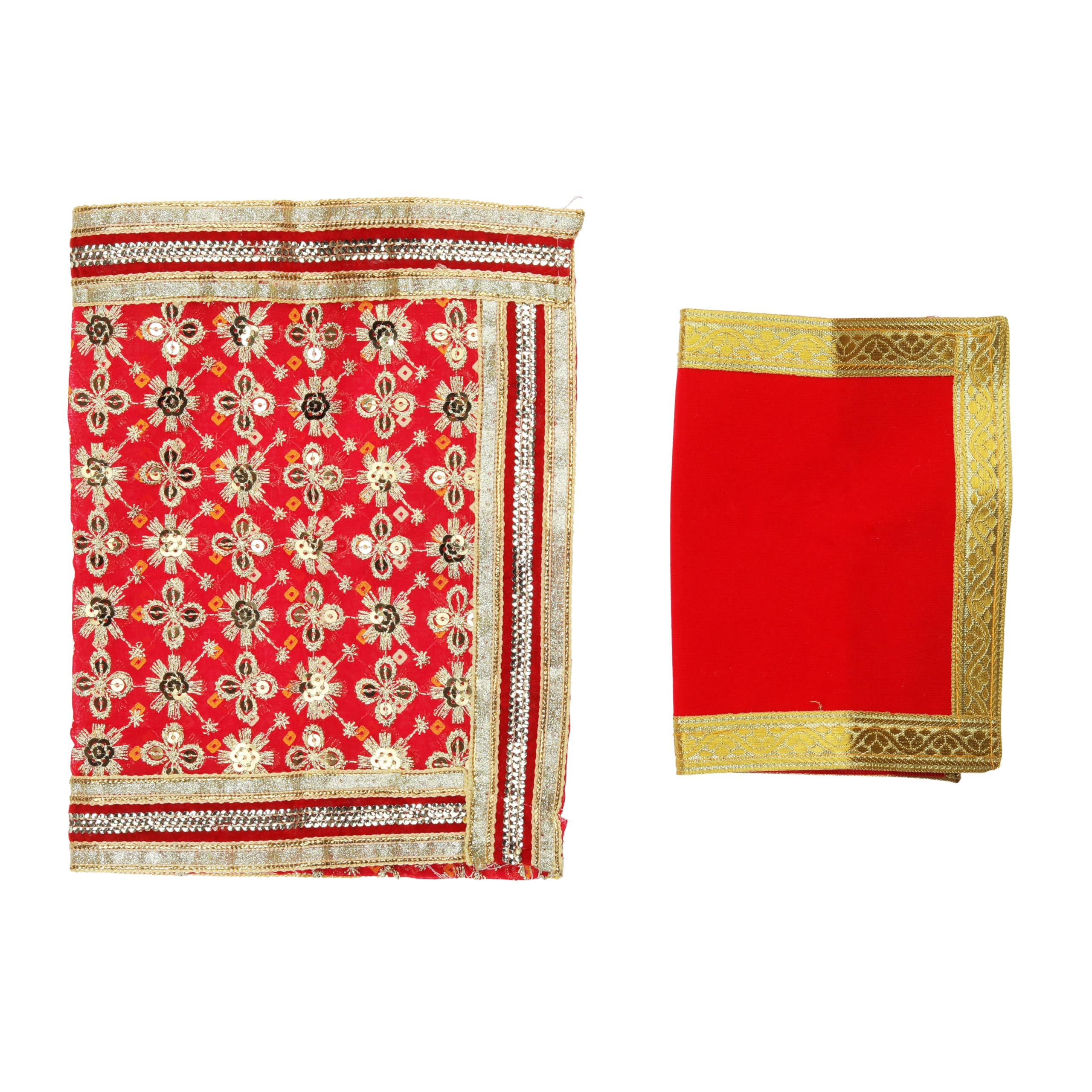 Aditri CreationRed Small Chunari/Chunar/Chunni Decorative Cloth + Pooja Mat/Aasan Set of 2 for Multipurpose Pooja Multipurpose Decorations Item (Chunari - 15'' X 10'' & Mat - 10'' X 6'')