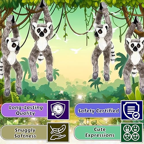 Miniatura 2 de Forest & Twelfth Juguetes de animales colgantes de lémur con cola de anillo para niños, juguetes de peluche de 24 pulgadas para niños, animales de