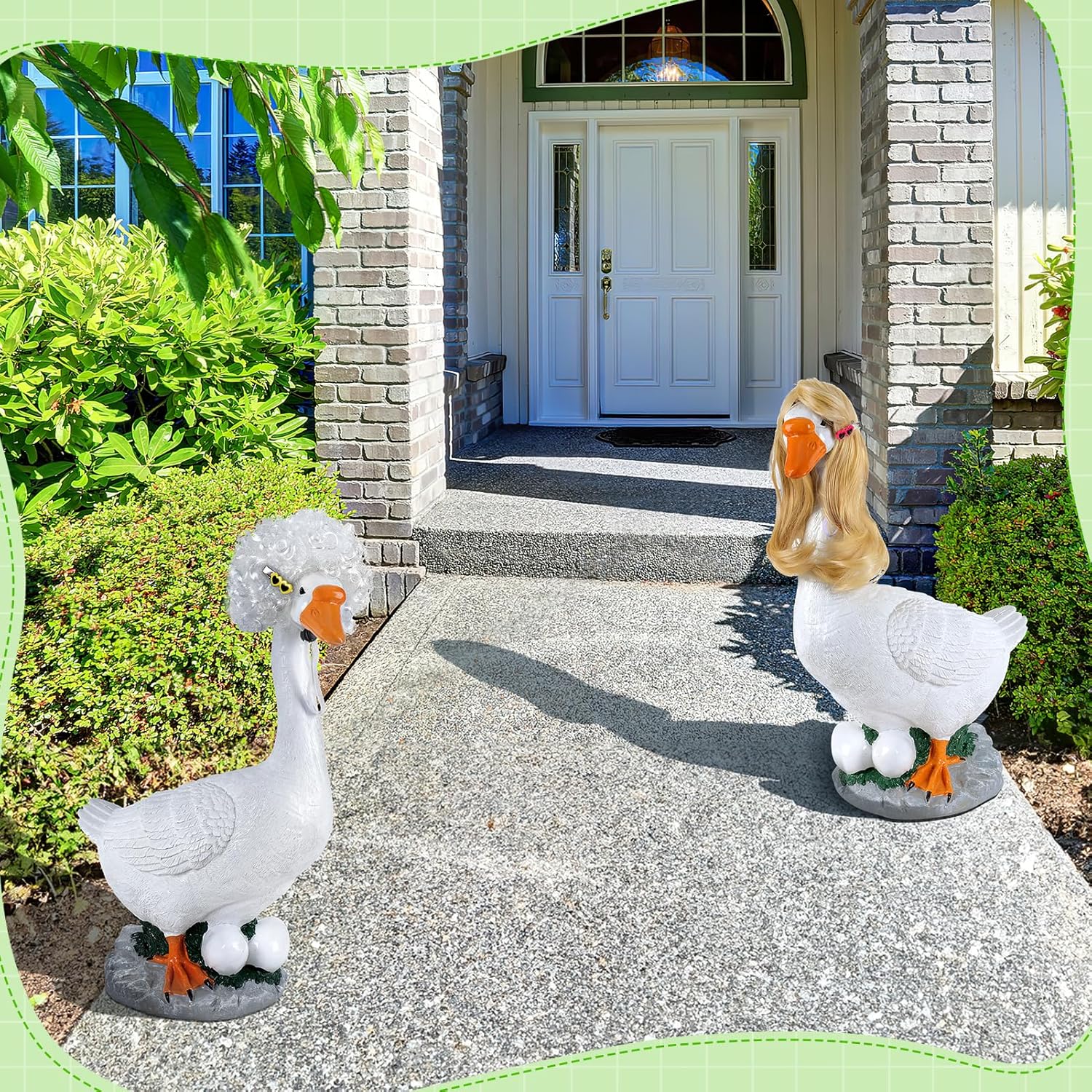 4 Pcs Porch Goose Wigs for 17/23" Statues, Braided Lawn Goose Costume with Clips,Cute Outdoor Statue Accessories for Outdoor Garden Patio Yard Decoration - Image 2