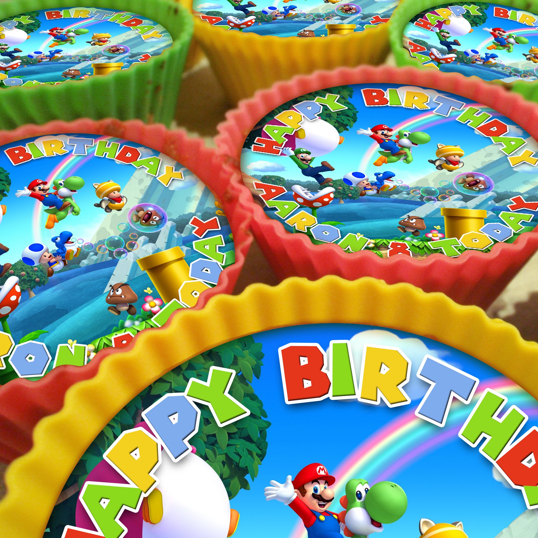 Dalton Designs Uk Blue Mario Cupcake Toppers, 20 X 5Cm, Personalised Edible On Icing Sheet With Hi-Res Image