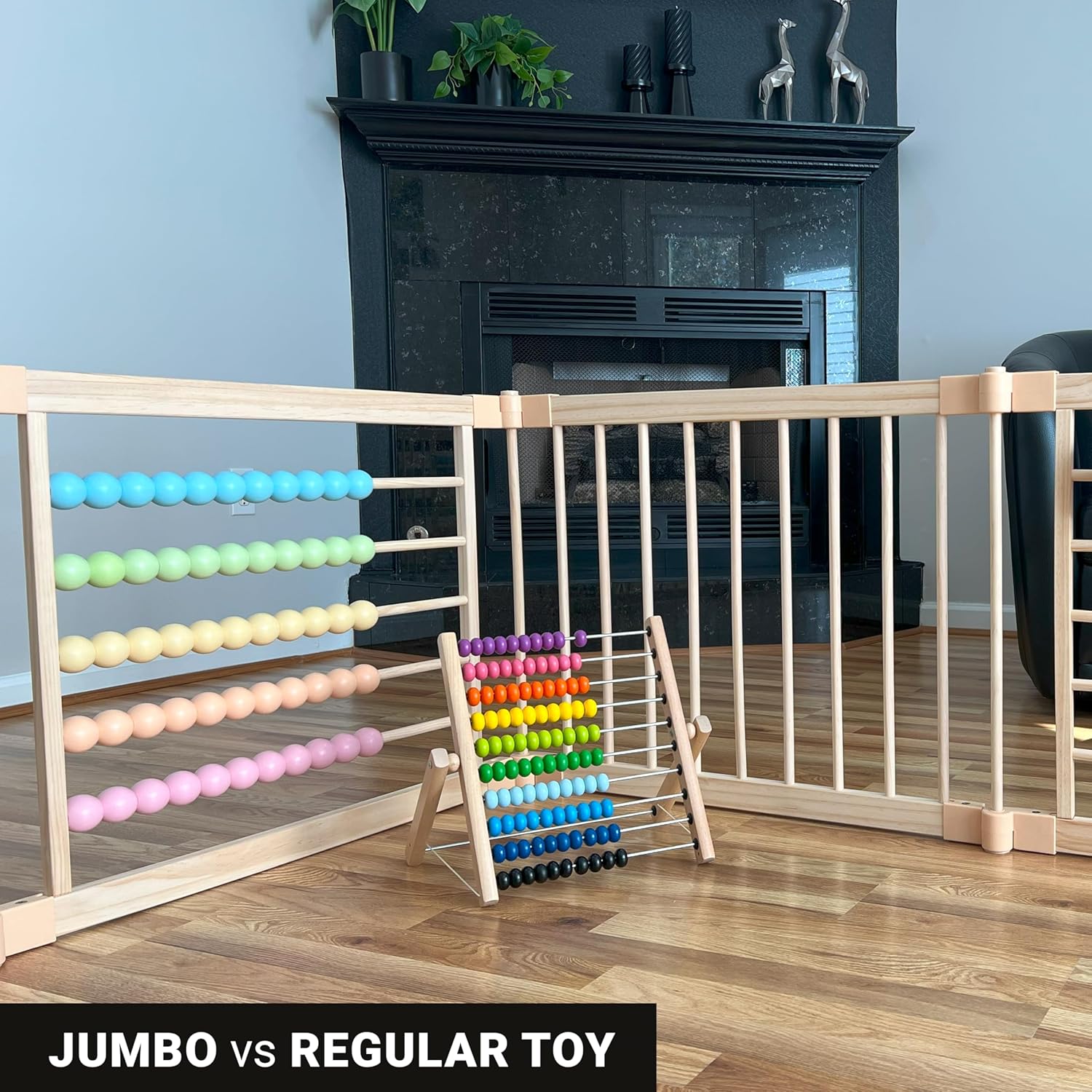 Wooden Playpen Extra Large for Toddlers and Babies - Under The Sea Theme Toy Design - (8/10) Wood Panels - Foldable and Adjustable Baby playpen - Extra Large Baby playpen (8-Panels)