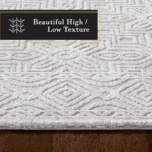 Miniatura 11 de TOWN & COUNTRY LUXE Maya Medallion Tile - Alfombra de pasillo neutra para interiores con textura alta-baja, gris, 1 pies 9 pulgadas x 7 pies 2