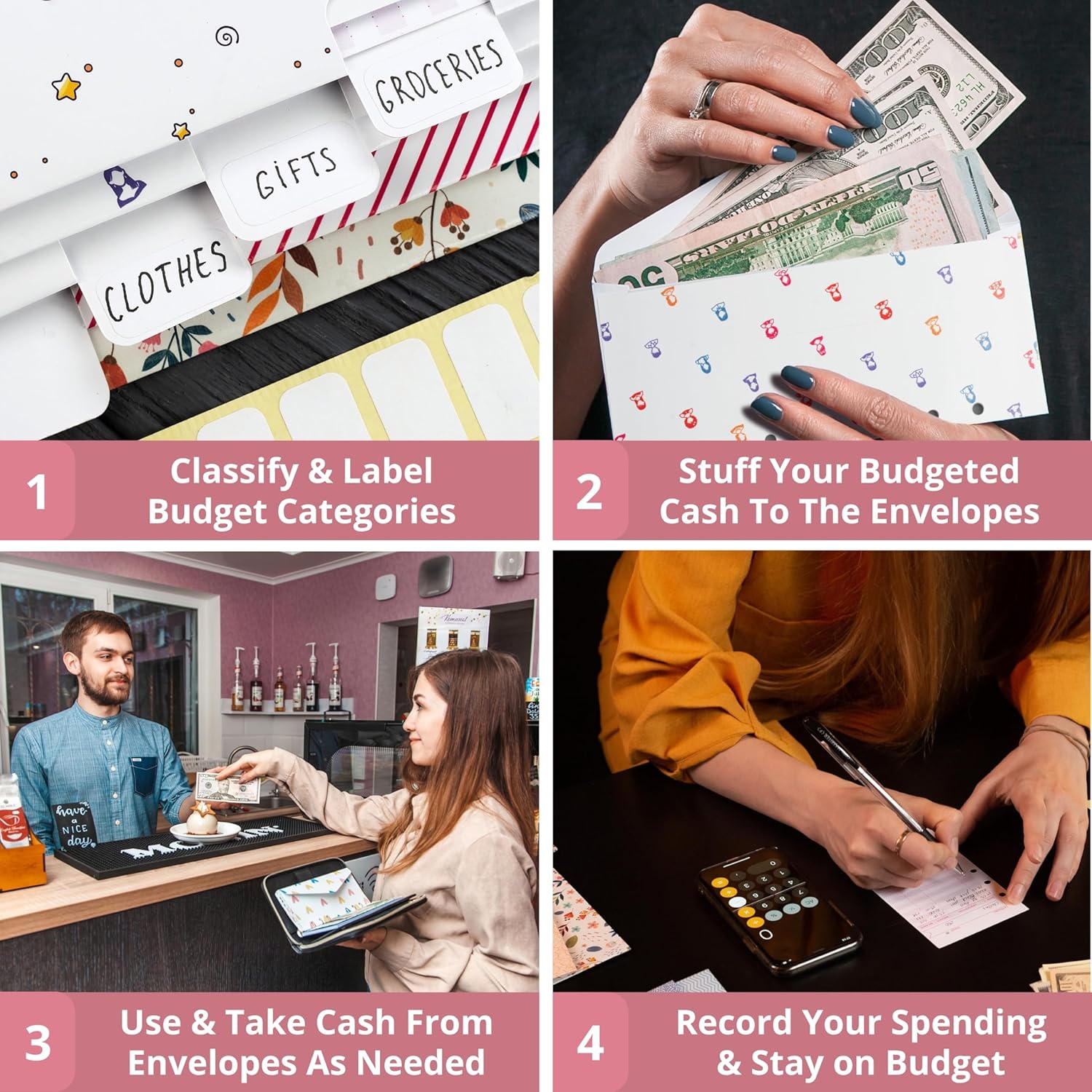Cash Envelope Wallet Rose Gold All in One Budget System RFID Blocking with 12x Tabbed Cash Envelopes, 12x Monthly Budget Cards 1x Yearly Budget Planner Sheet Complete Money Organizer Set for Cash