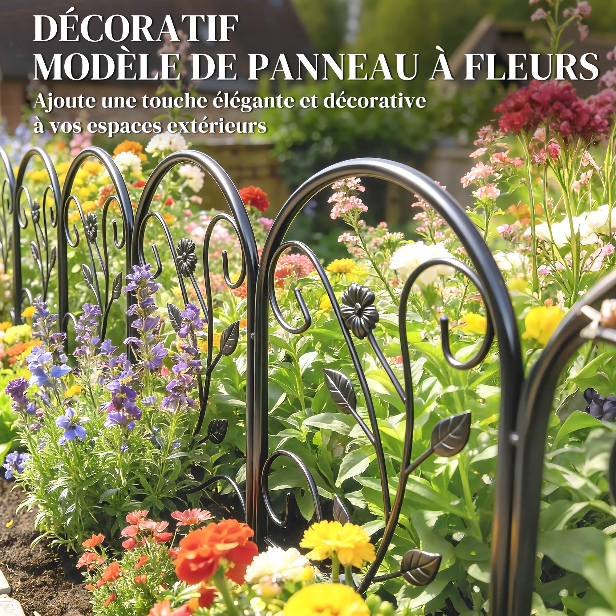 Outsunny Clôture de Jardin Décorative 5 Panneaux pour Patio 80x60 cm Noir | Panneaux de Clôture Antirouille, pour Animaux, Bordure Paysagère, Fleurs, Extérieur