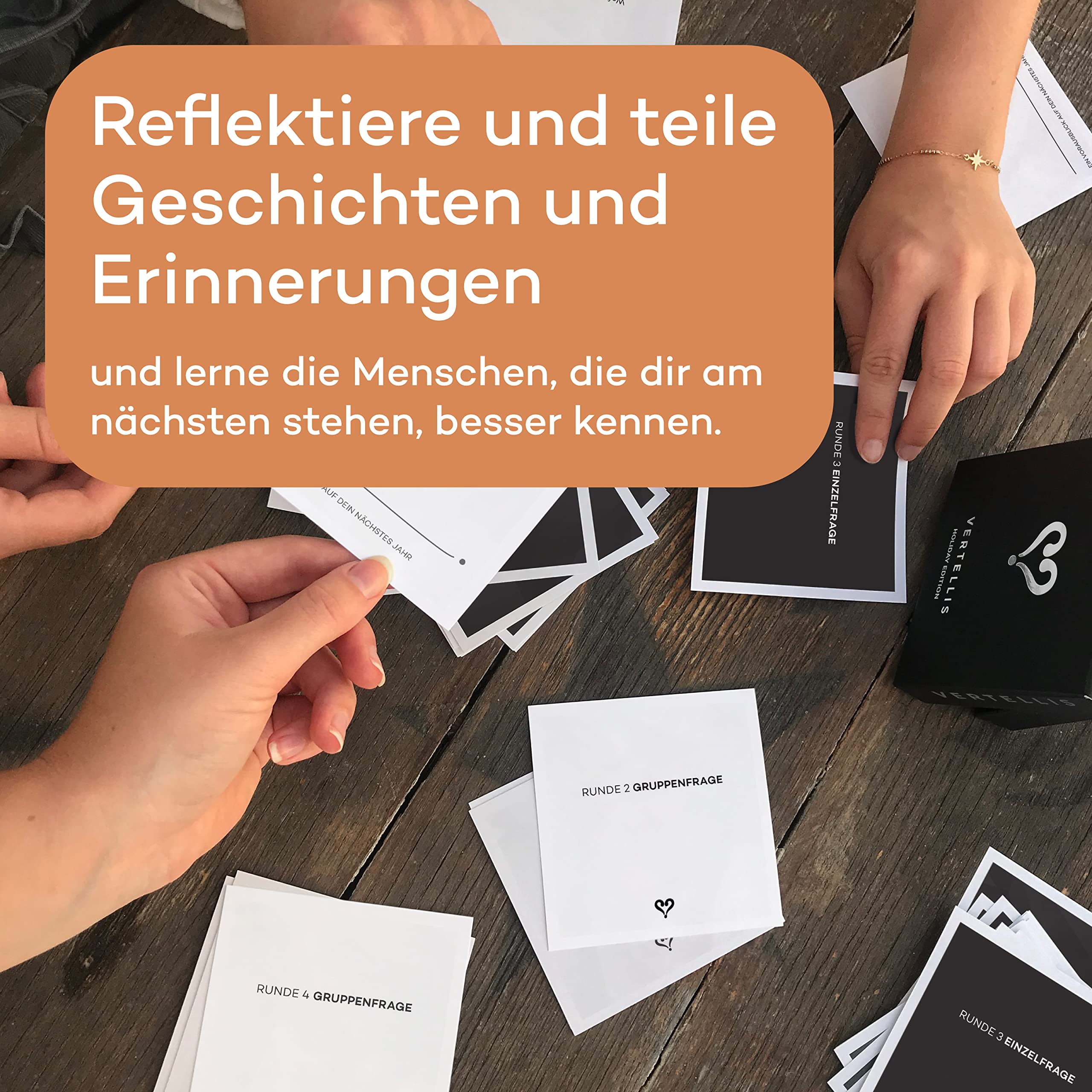 Vertellis Feiertage Edition - 46 Sinnvolle Fragen für Verbindende GespräChe - Bewusste Offline-Zeit, Tiefere Konversation, Ideal für Familie & Kollegen