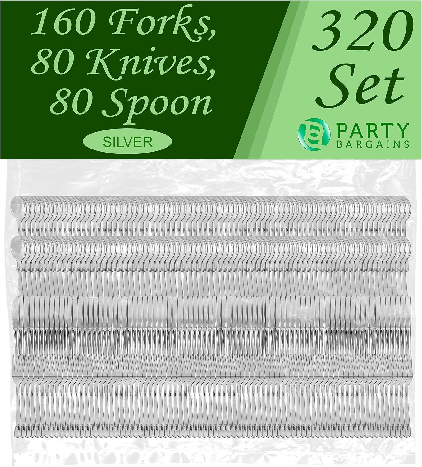 Plastic Silverware | Heavy Duty & Solid Cutlery Disposable Utensils Set | Perfect for Weddings, Buffets, Luncheon, Birthdays, & More | 160 spoons, 80 forks, and 80 knives