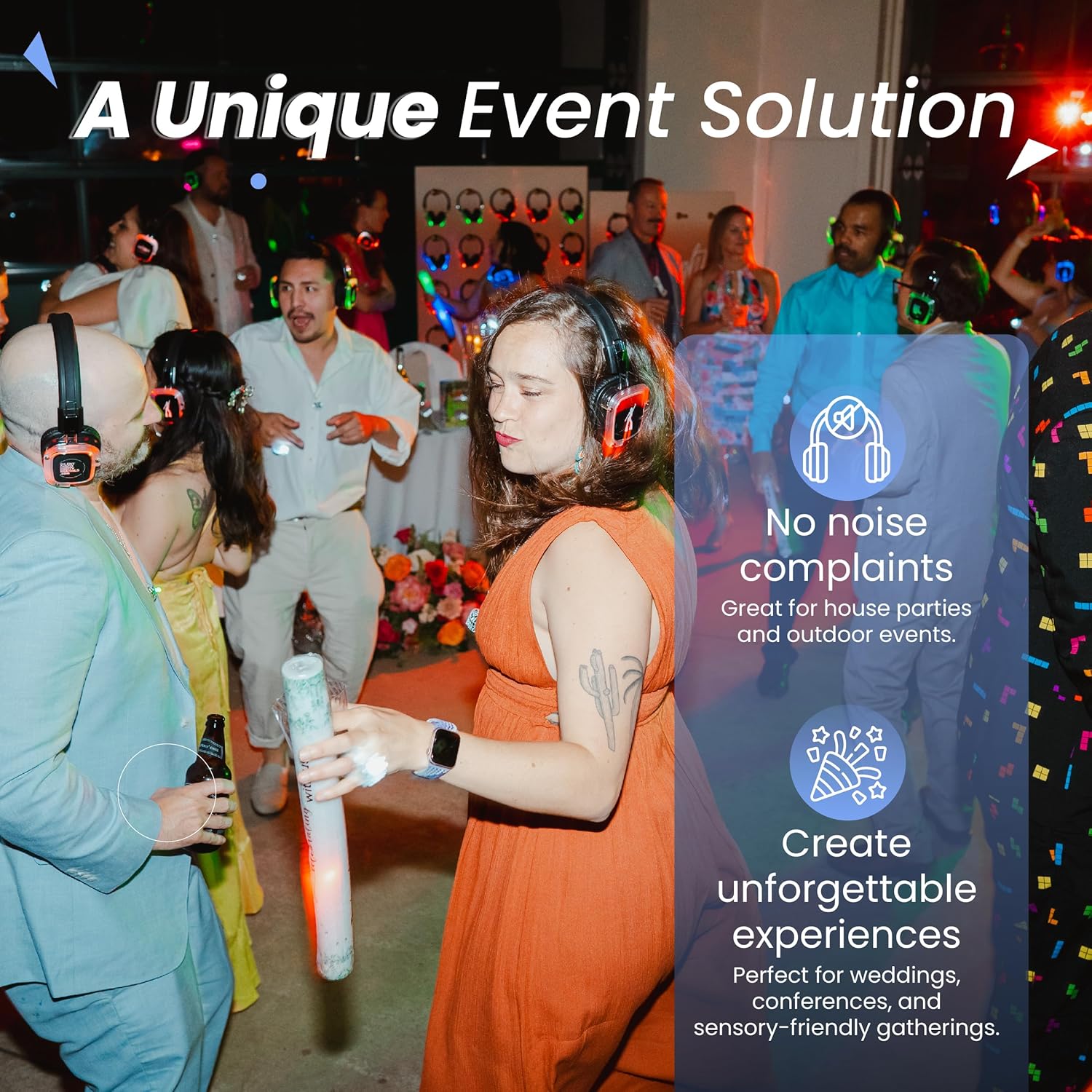 Silent Disco in a Box – 50 LED Wireless Headphones, 3 Channel Transmitters, Plug & Play for Smartphones, Laptops, Tablets, 10 Hour Battery, 500-Yard Range – Silent Disco Headphone System