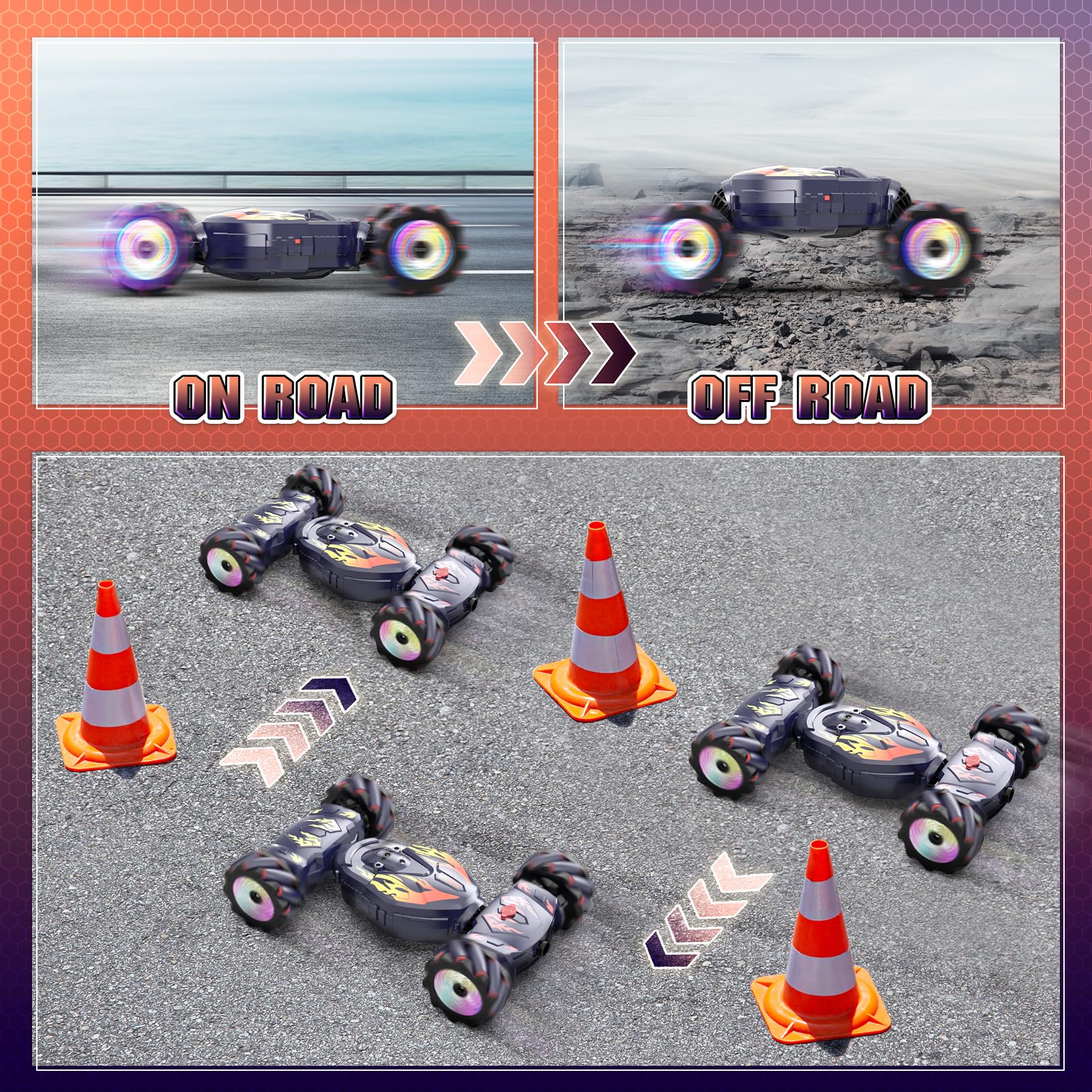 Nitigo Coche Teledirigido para Niños, Coche Acrobático Telecomandado 4x4 con Música Spray y Luces, Coche RC Drift RC Car con la Mano Rotación 360°, Regalo Juguetes Niño Niña 5 6 7 8 9 10 11 Años