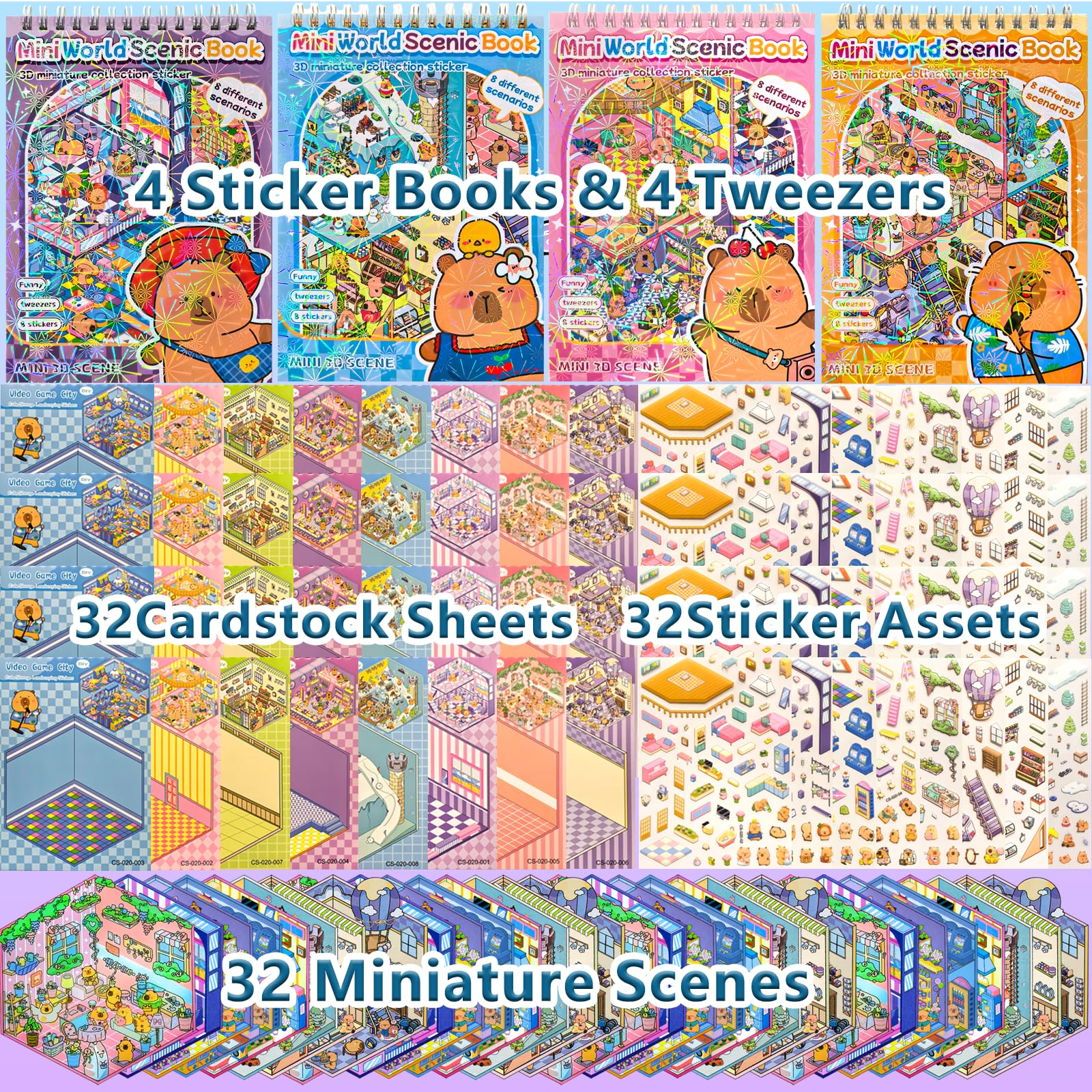 Juego de 32 pegatinas 3D de animales lindos 4 libras, kit de actividades para el hogar de dibujos animados para niños, con pegatinas y pinzas reutilizables