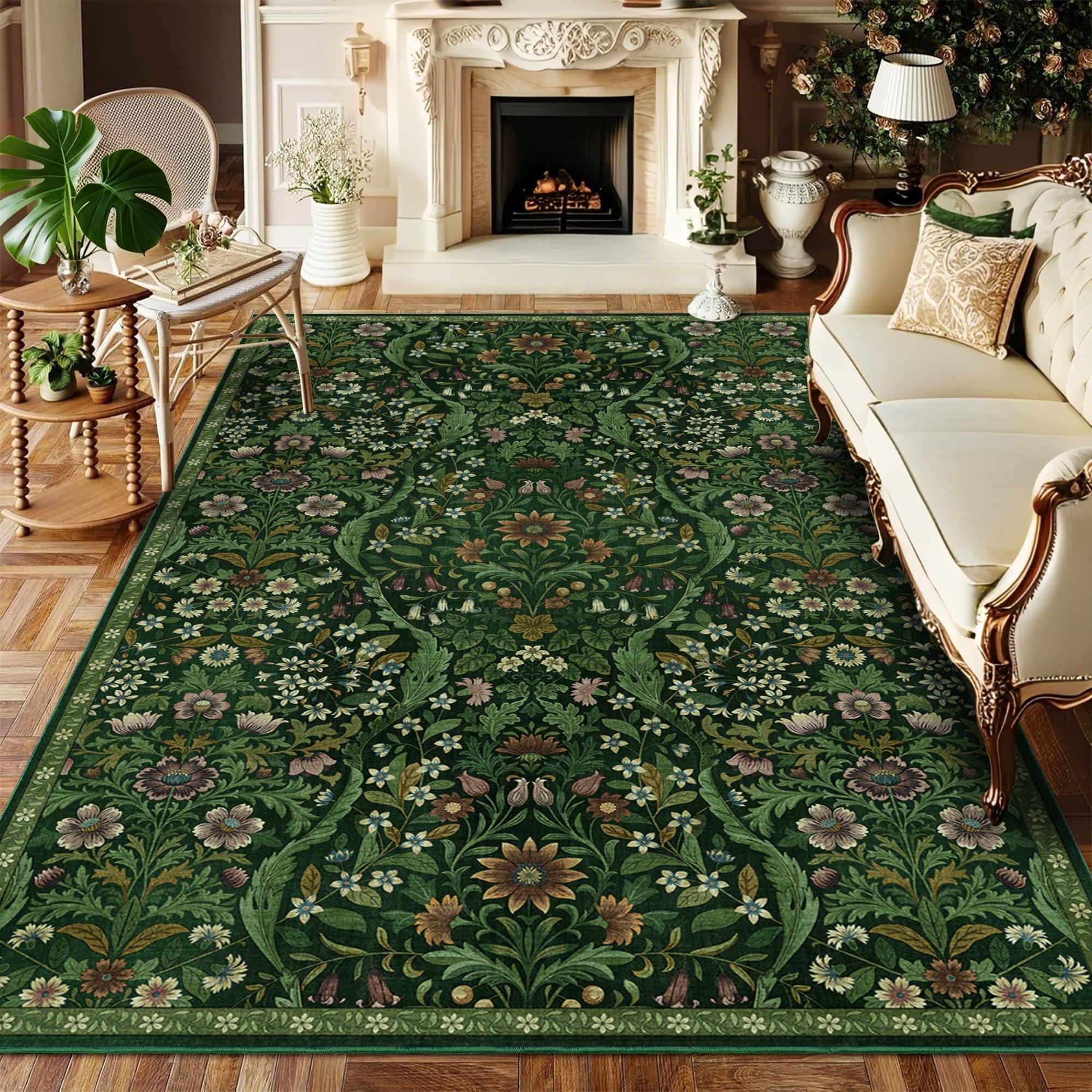 NakedCloud Floral Dark Green 6x9 Area Rug