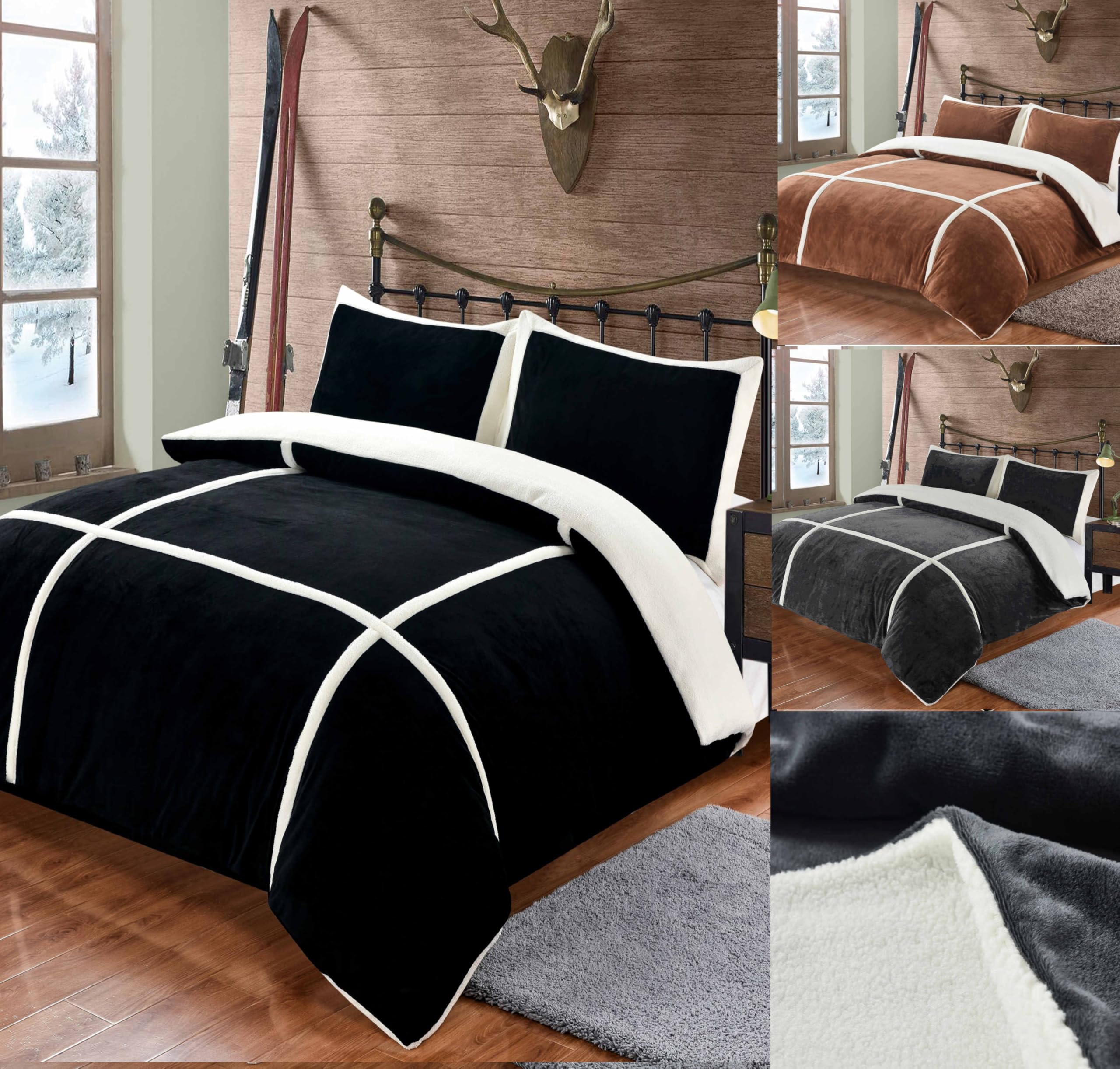 rejuvopedic Lush Duvet Quilt Cover Bedding, Luxury Sherpa Reverse With Plush Velvet Face (Grey, King)