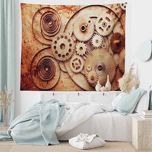 Miniatura 6 de Ambesonne Tapiz vintage, detalles de relojes mecánicos, diseño steampunk, diseño steampunk, para colgar en la pared para dormitorio, sala de estar,