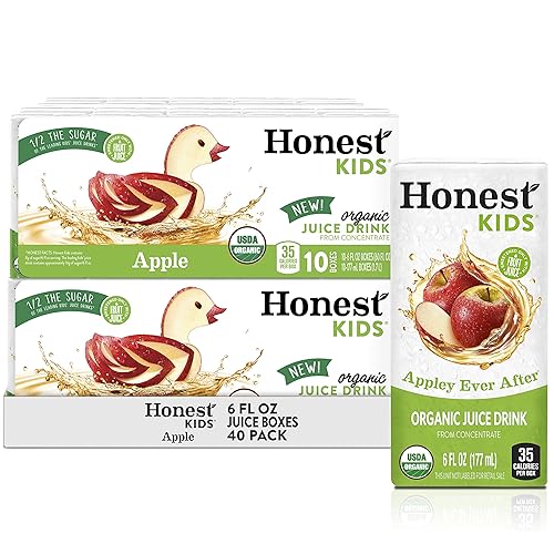 Honest Kids Bebida de jugo orgánico, Appley Ever After, caja de jugo de 6.75 onzas líquidas, paquete de 40