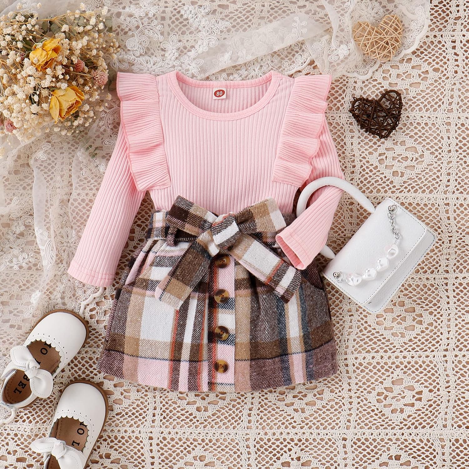 Toddler Girl Fall Clothes Baby Turtleneck Solid Knitted Pullover Top A-Line Button Mini Skirt Set Girls 2Pcs Oufits