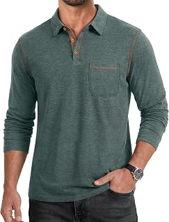 Mens Long Sleeve Polo Shirts Stylish Casual Golf Shirt with Pocket | Contrasting Collar and Stitching, Classic, Modern, Soft, Lightweight, Breathable, Daily, Vacation, Work, Date